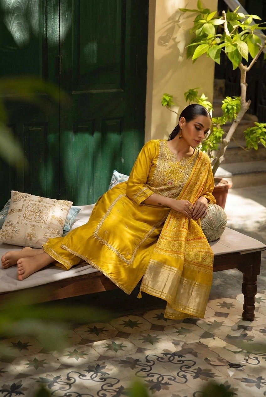 Rajrani Lime Yellow Festive Suit Set | HER-660