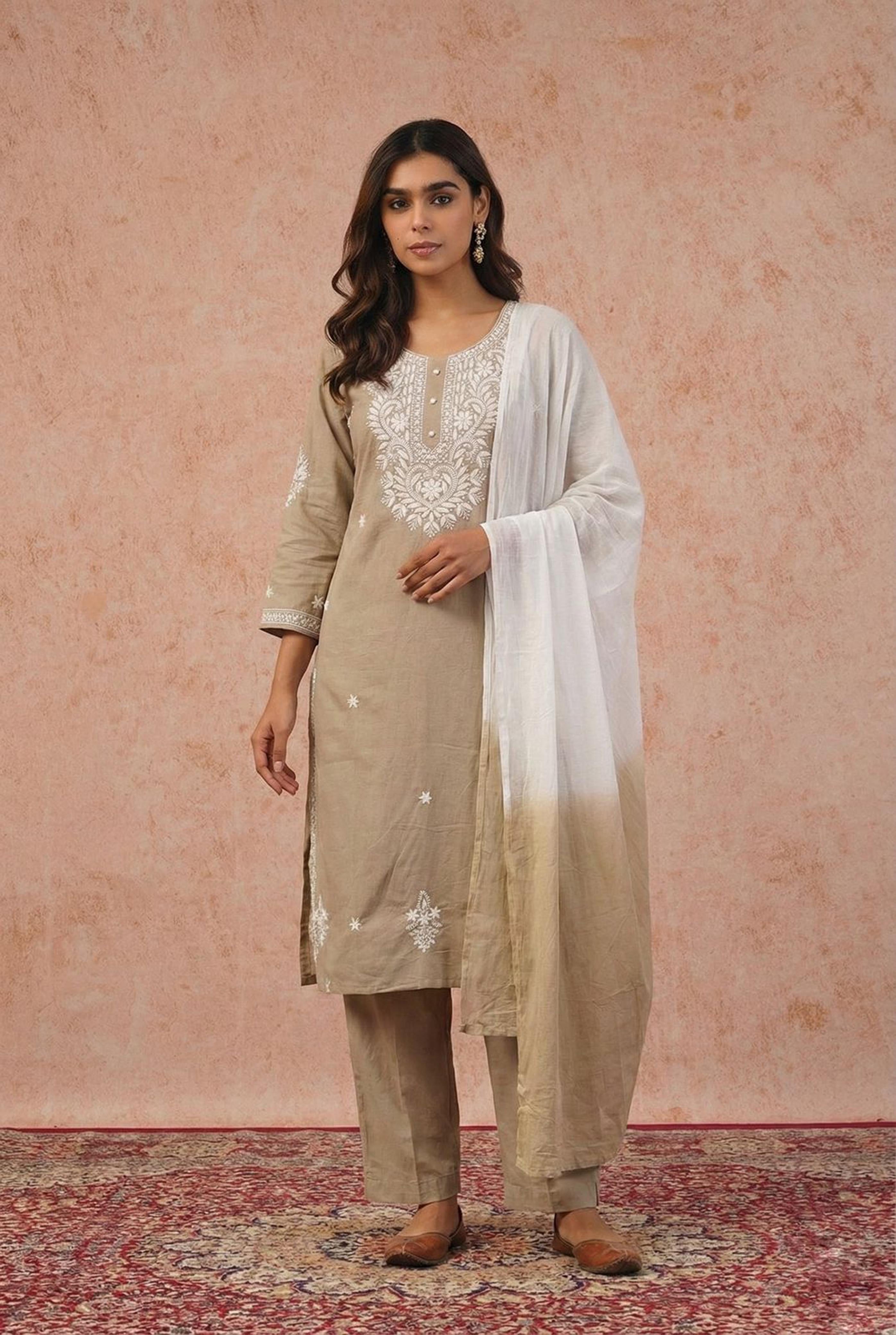 Beige Chikankari Suit Set | HER-522
