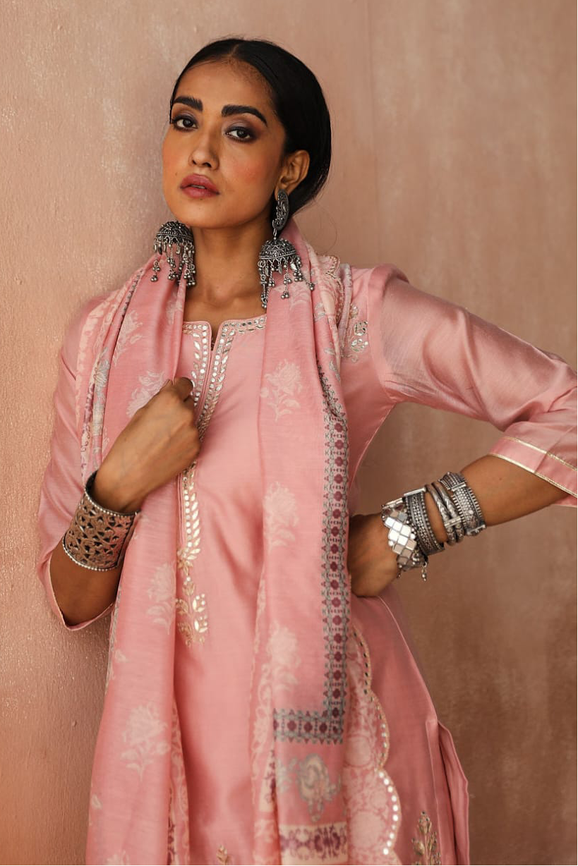 Pastel Pink Chanderi Suit Set | HER-252