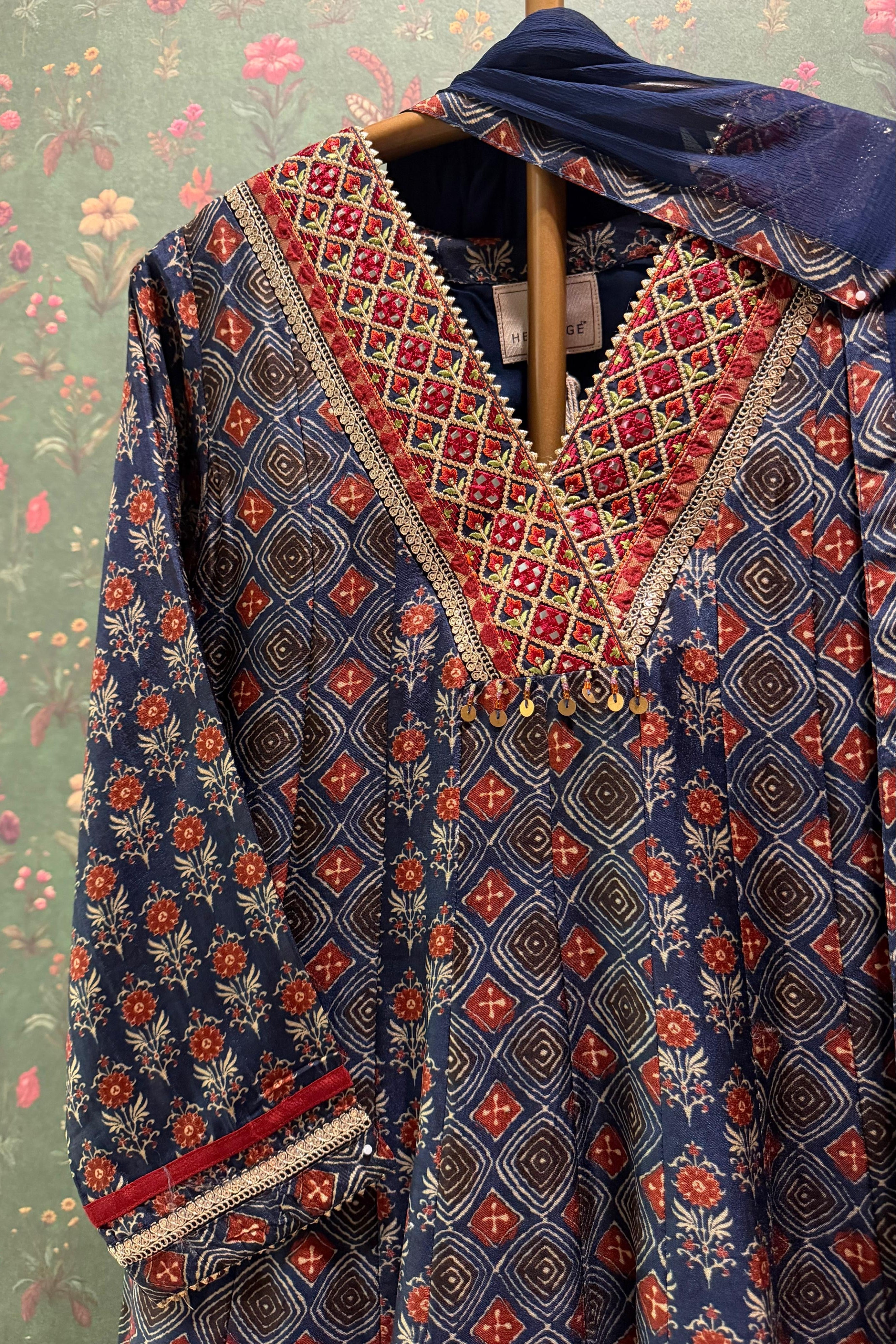 Raahi Blue Muslin A-Line Suit Set | HER-637 x Chetna Kapoor