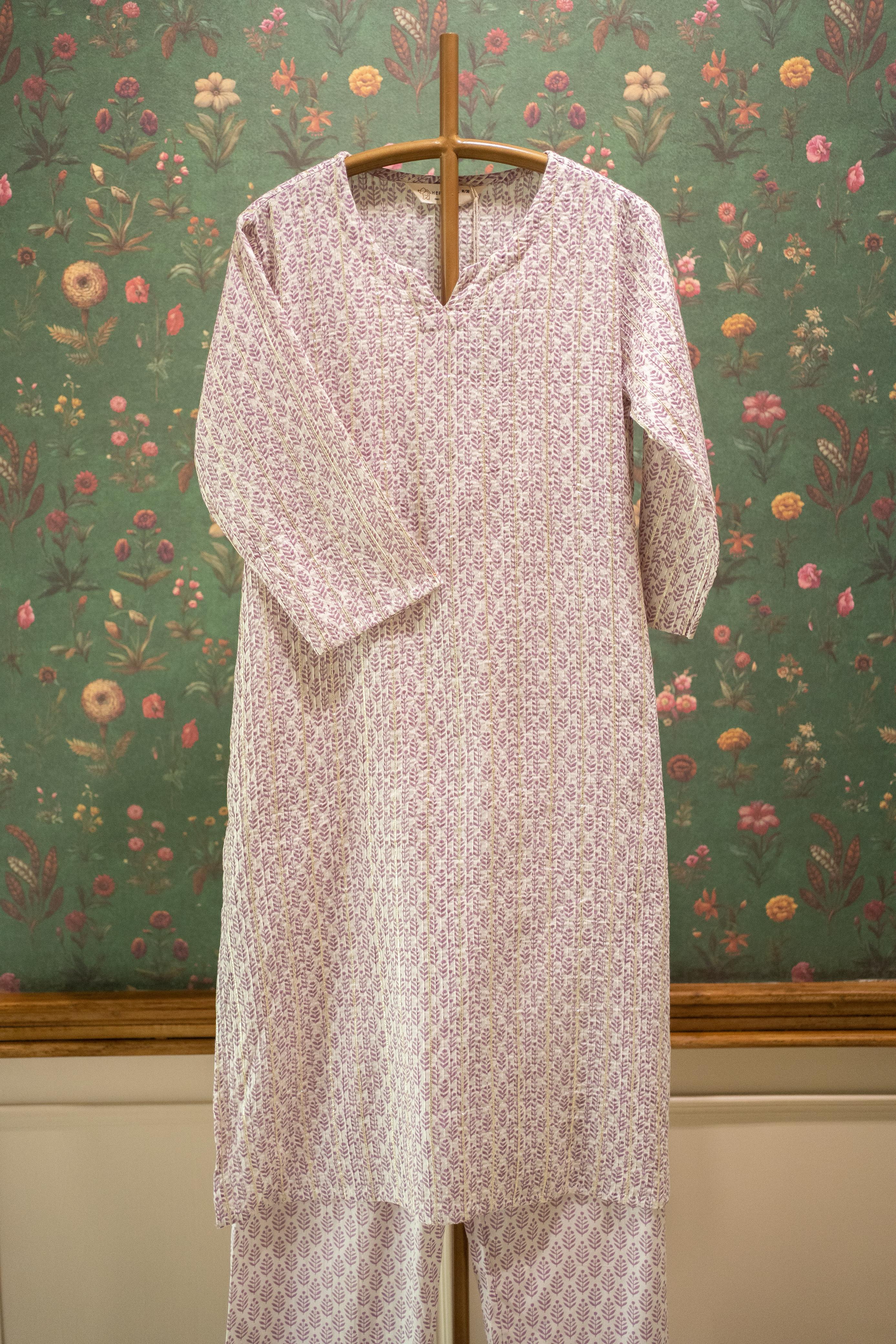 Saaz Lilac Printed Cotton Co-ord Set | HER-506