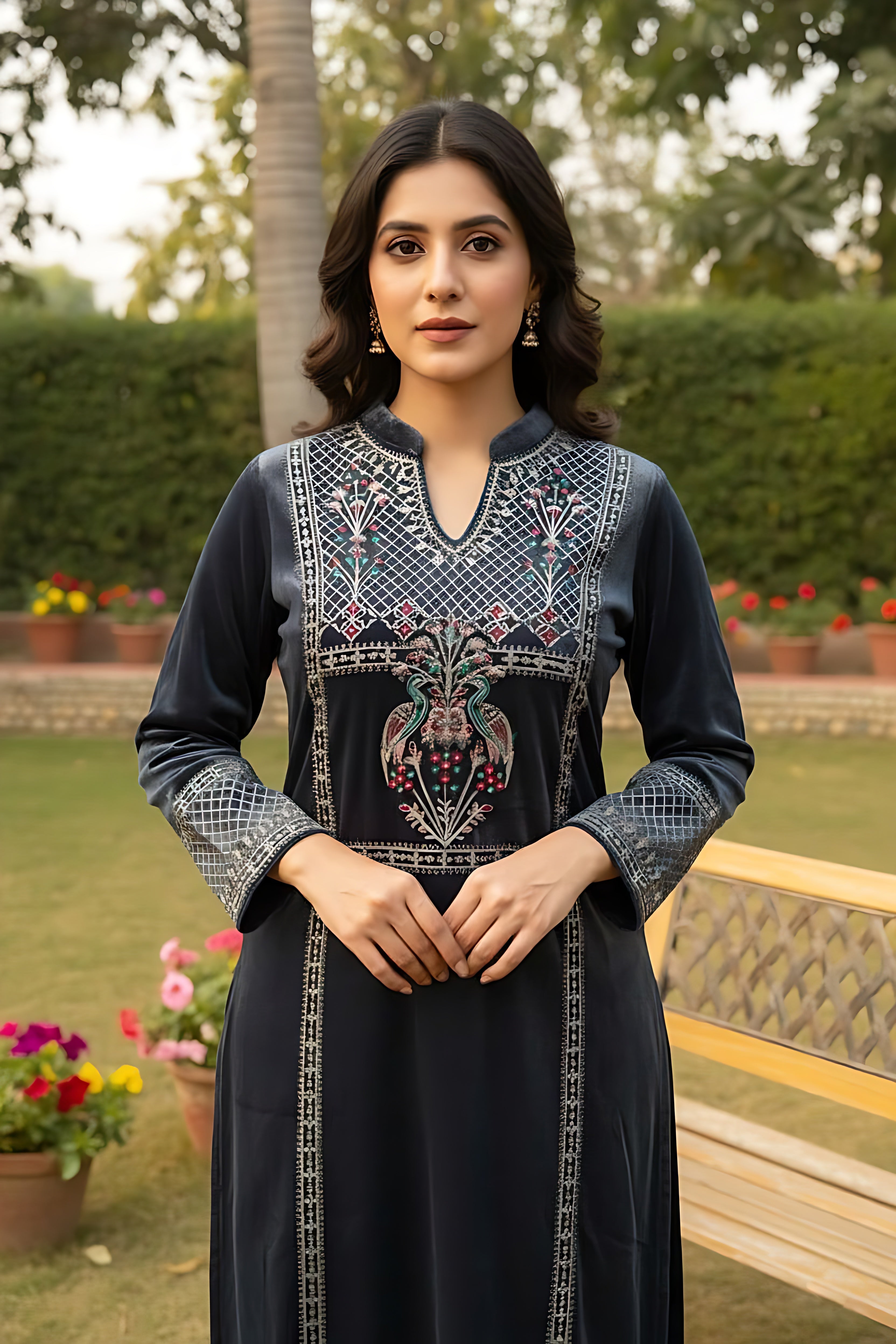 Navy Blue Velvet Suit Set | HER-442