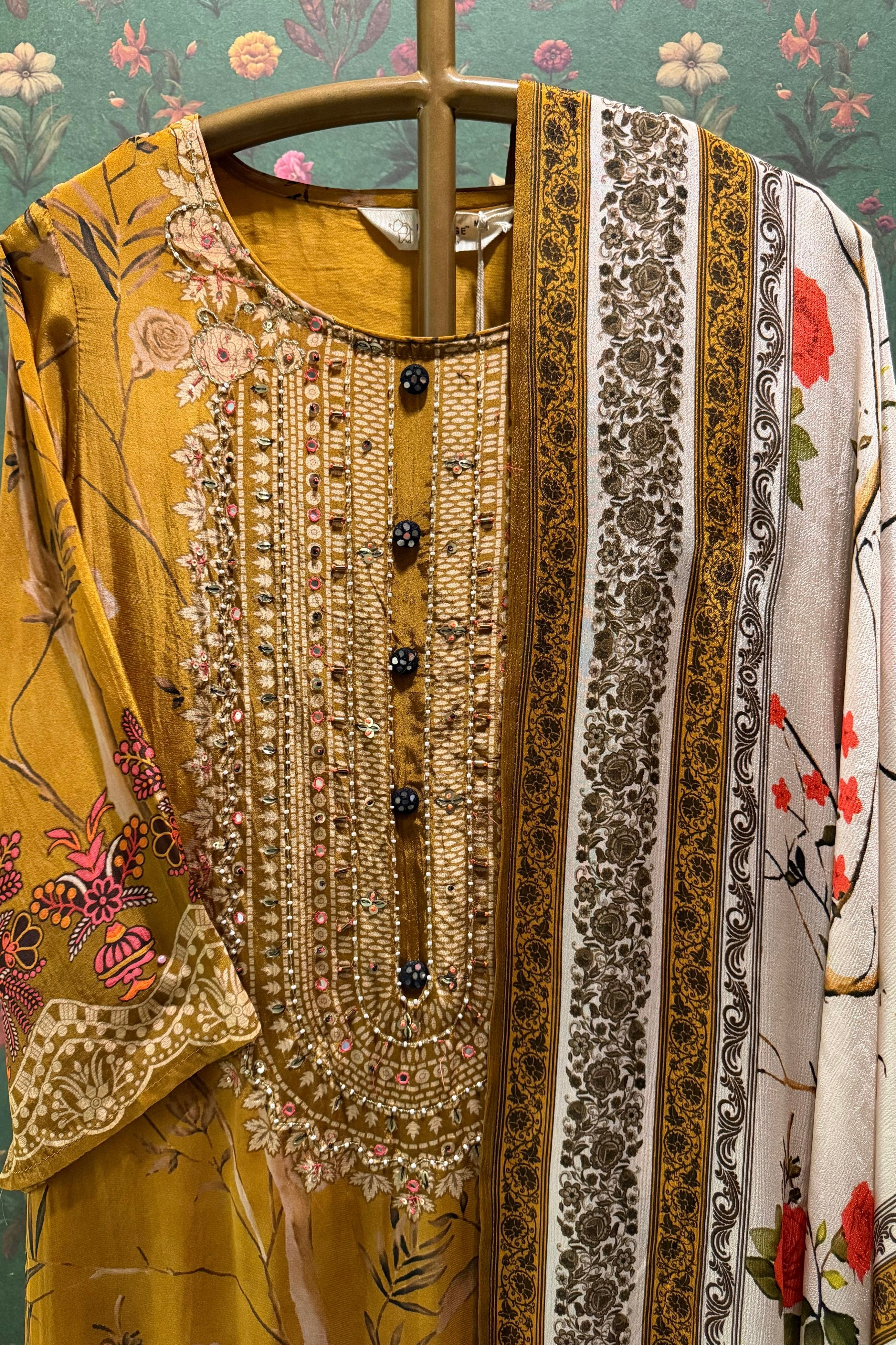 Mustard Rose Garden Embellished Suit Set | HER-614