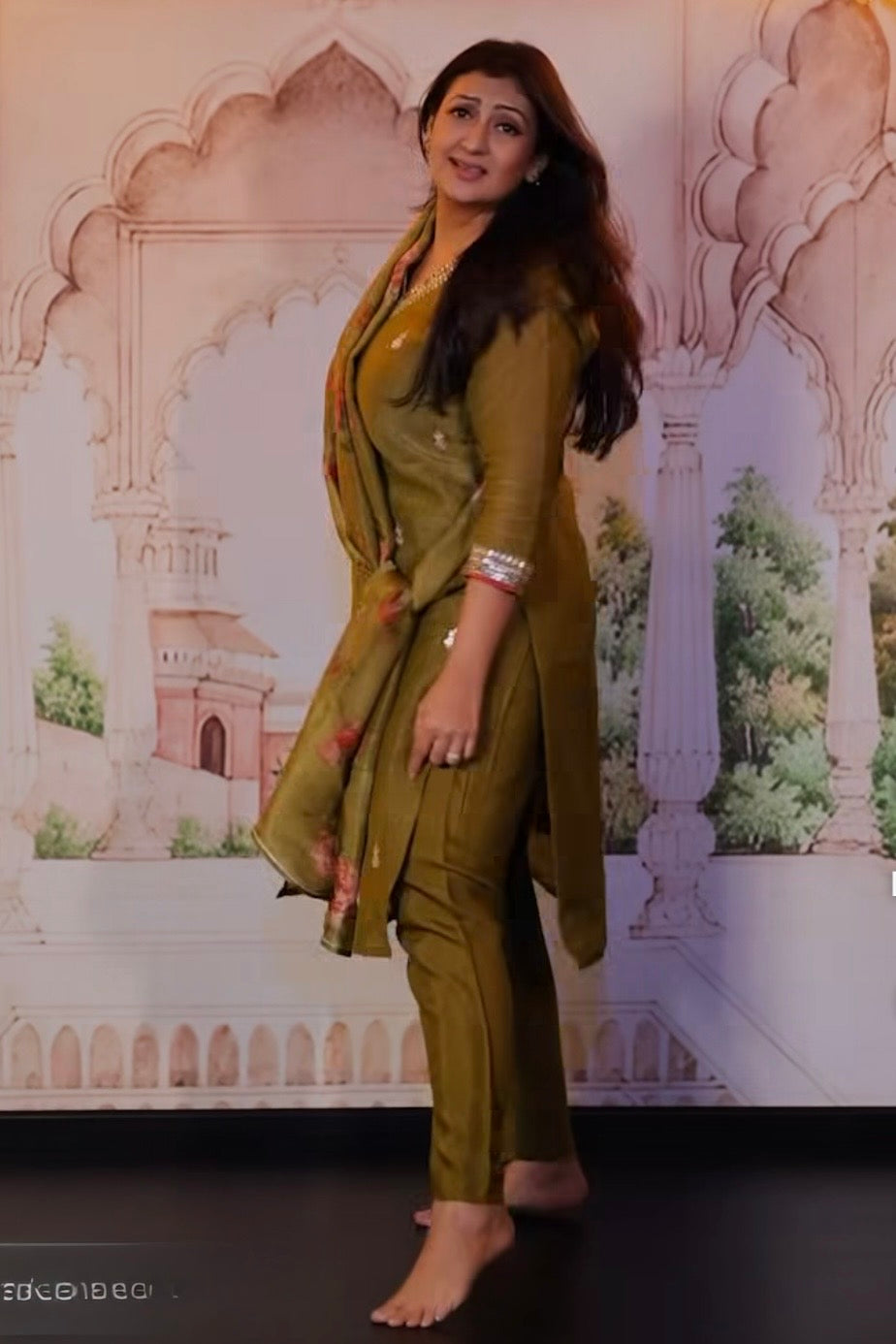 Olive Green Pure Crushed Tissue Suit Set