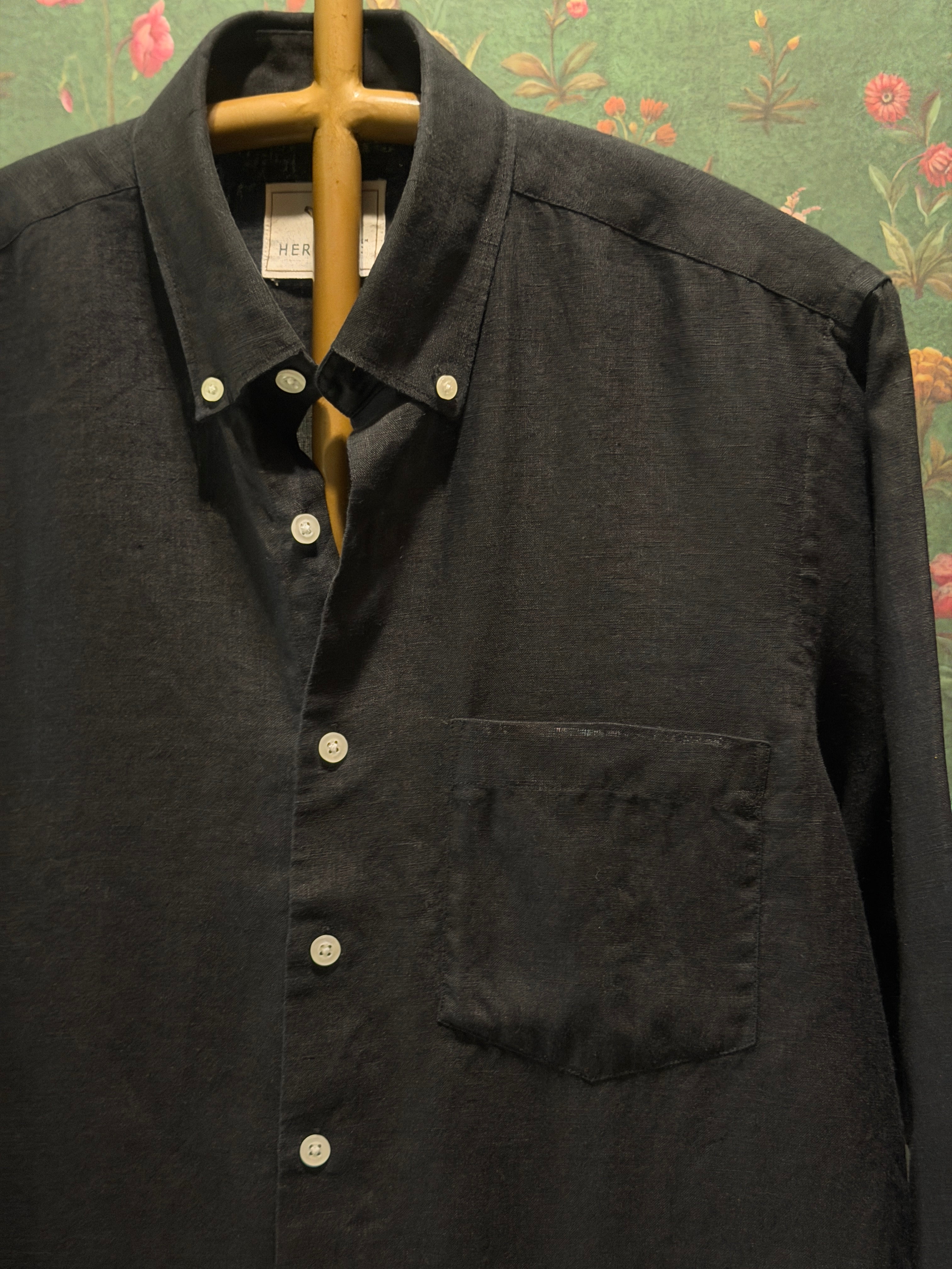 Black Men’s Pure Linen Full Sleeves Shirt
