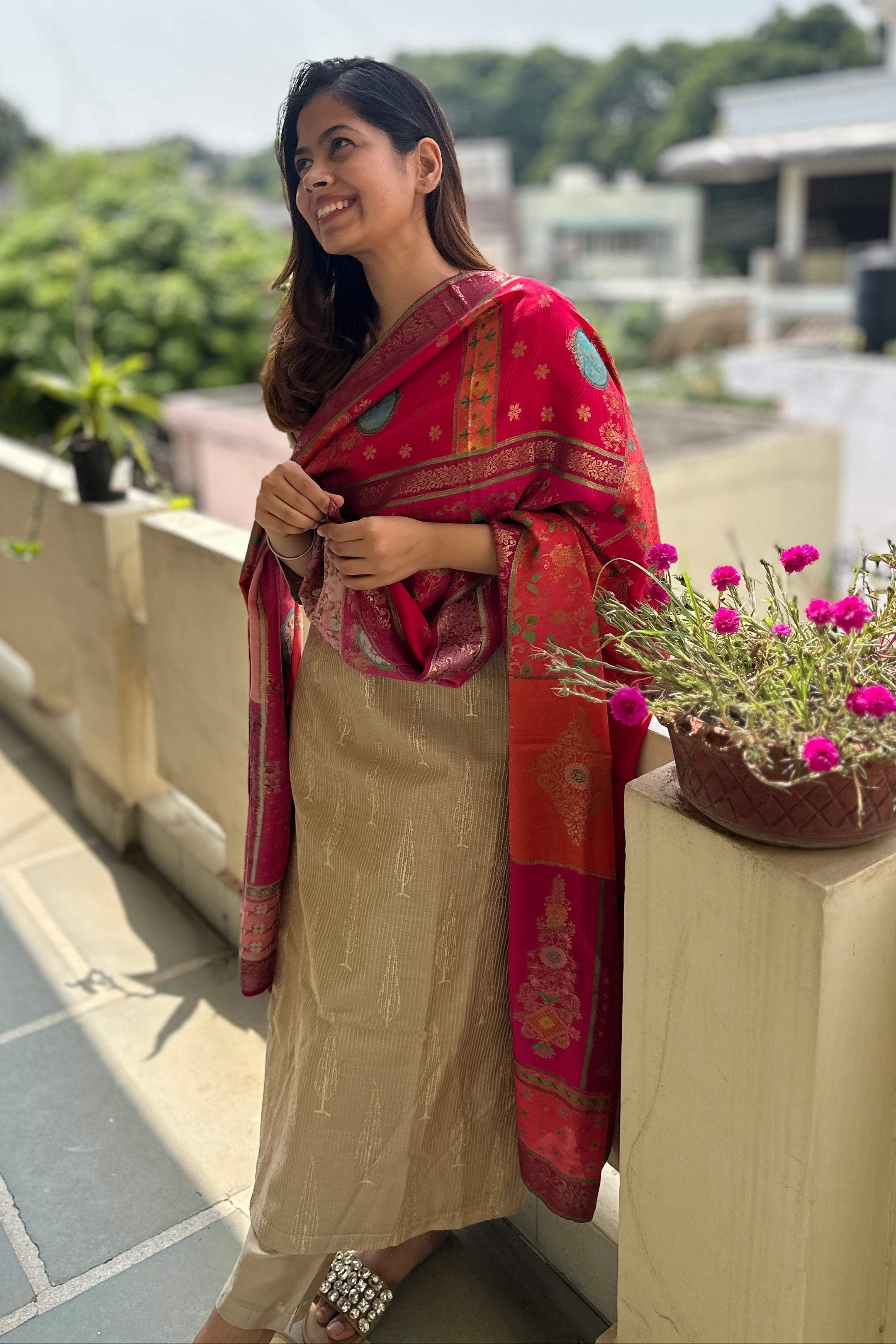 Zayna Gold Chanderi Suit Set with Banarasi Dupatta | HER-486