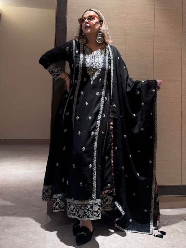 Black Handcrafted Embroidered Suit Set | HER-564