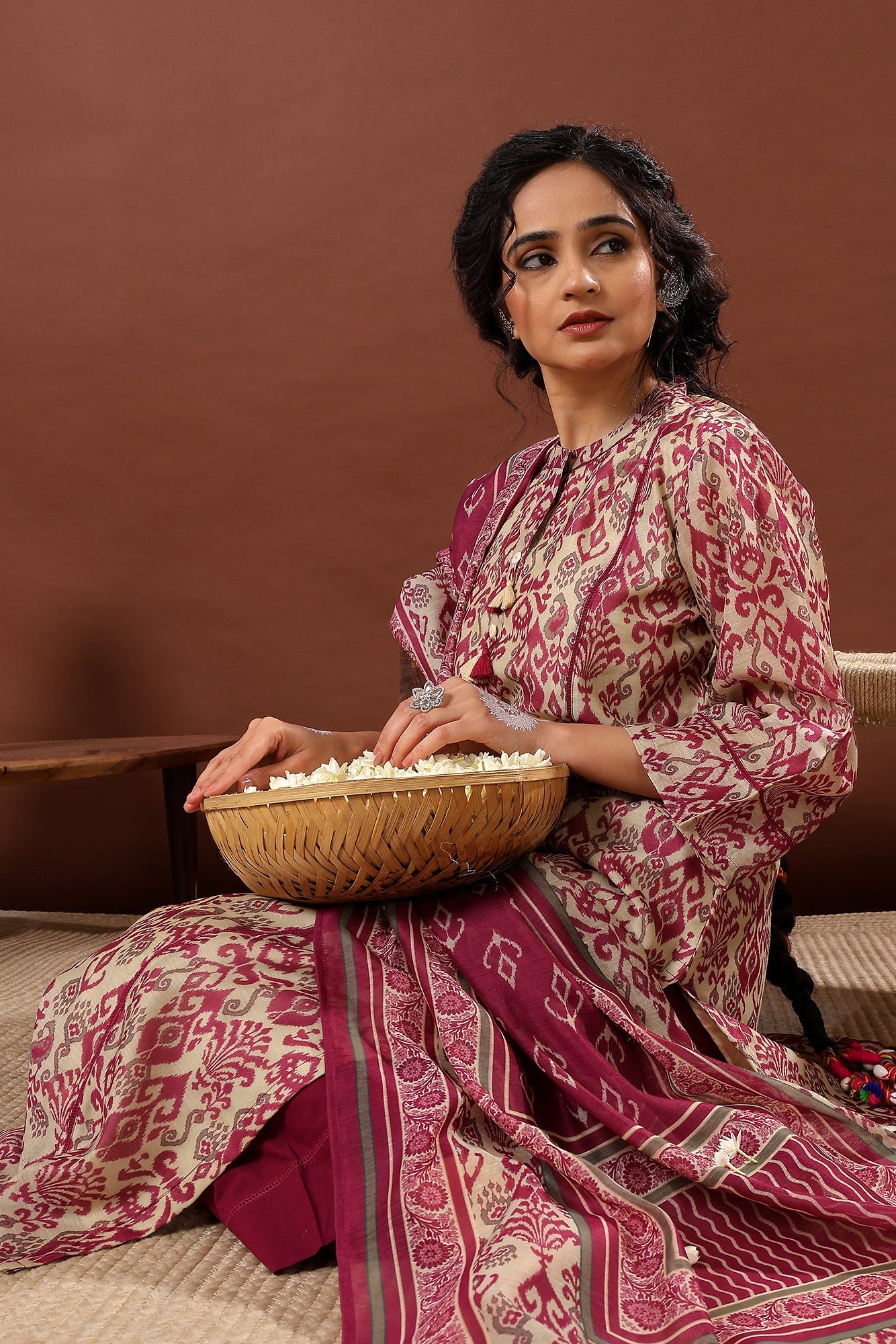 Mahek Wine Printed Chanderi Suit Set | HER-501