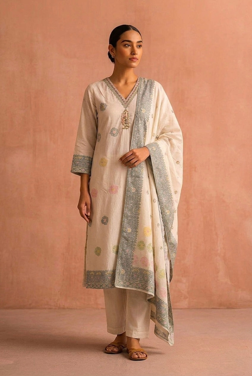 Parizad Handcrafted Pastel Cotton Suit Set | HER-589