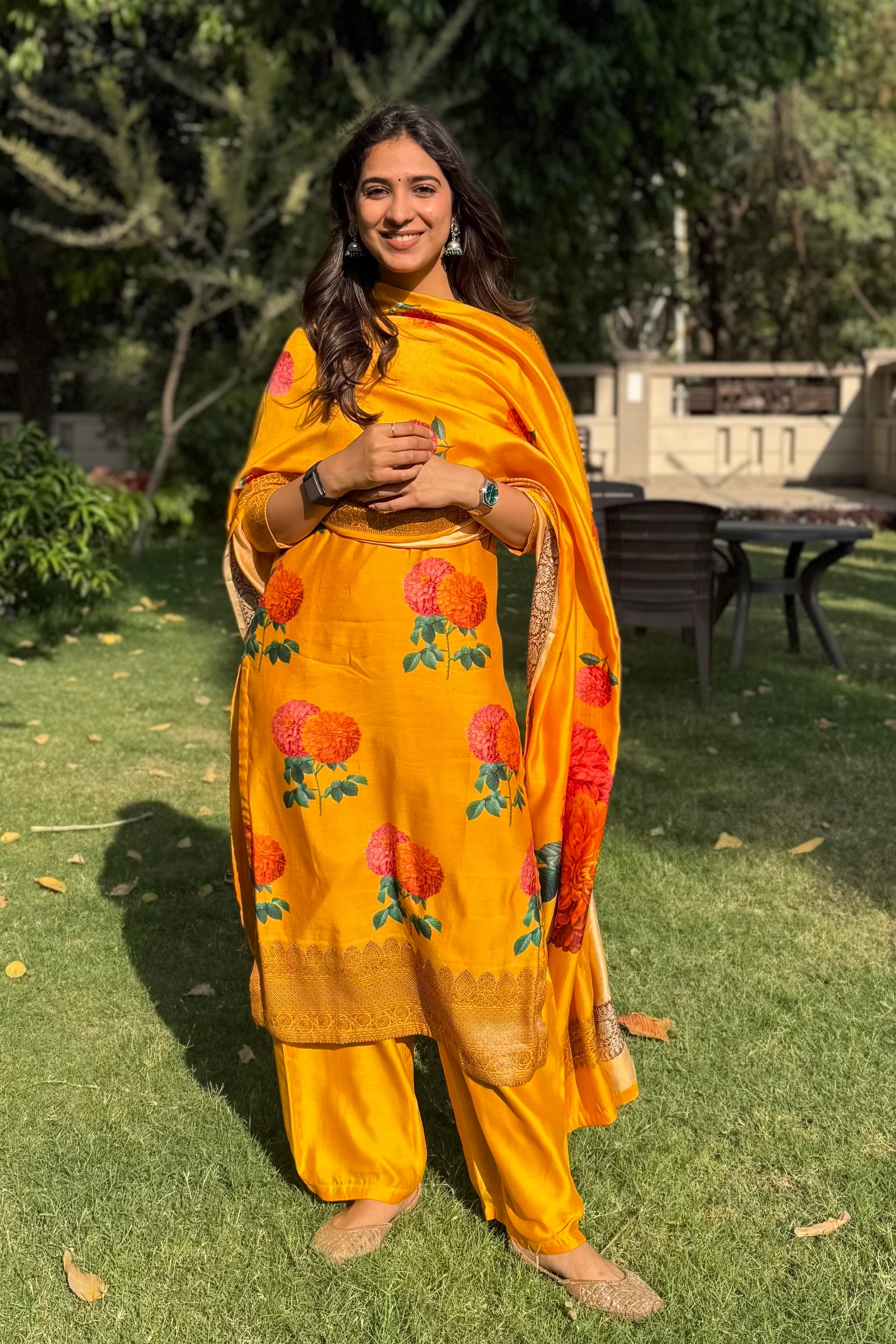 Yellow Floral Chanderi Suit Set | HER-608