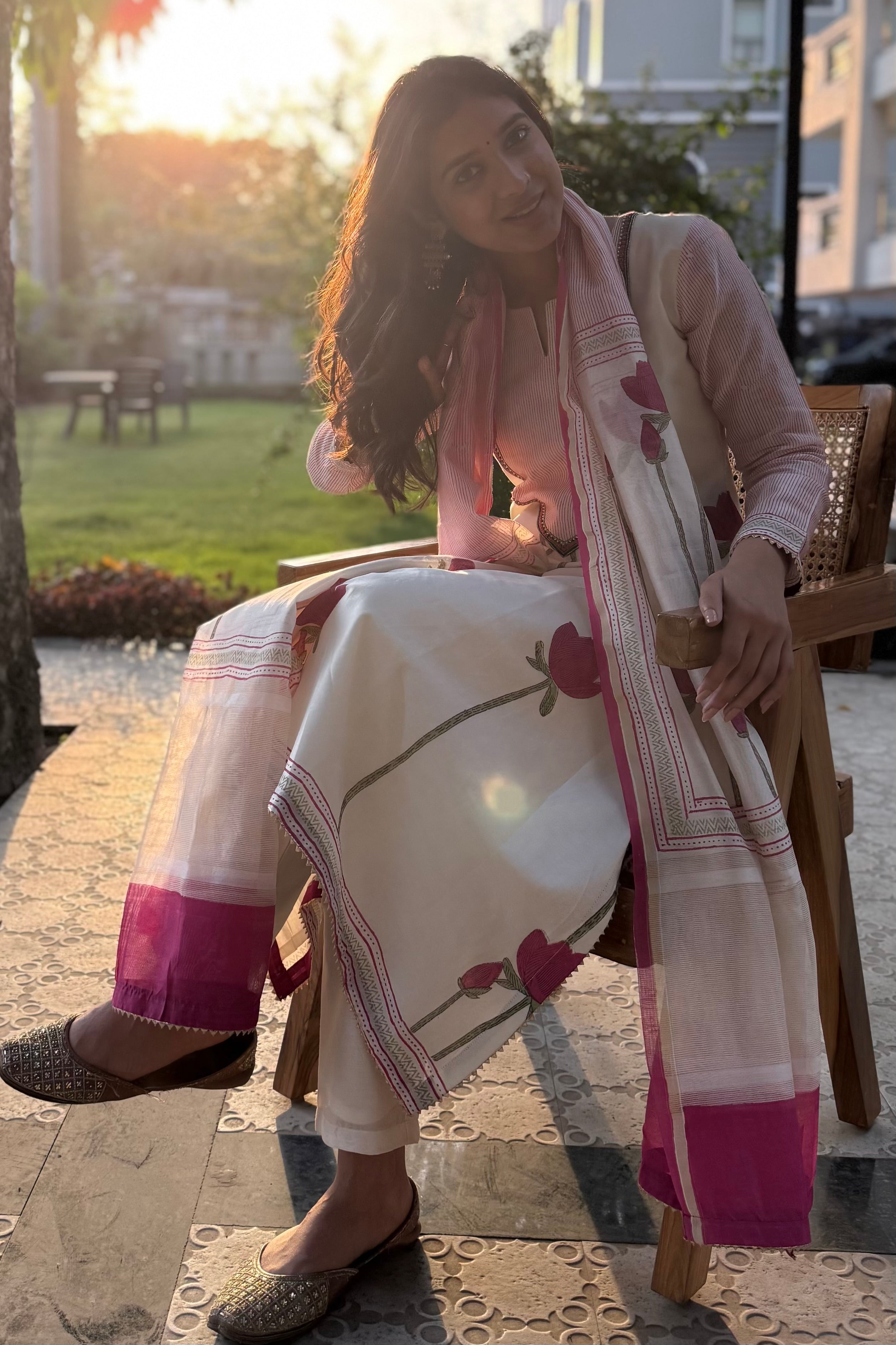 Ivory Lotus Pure Chanderi A-Line Suit Set