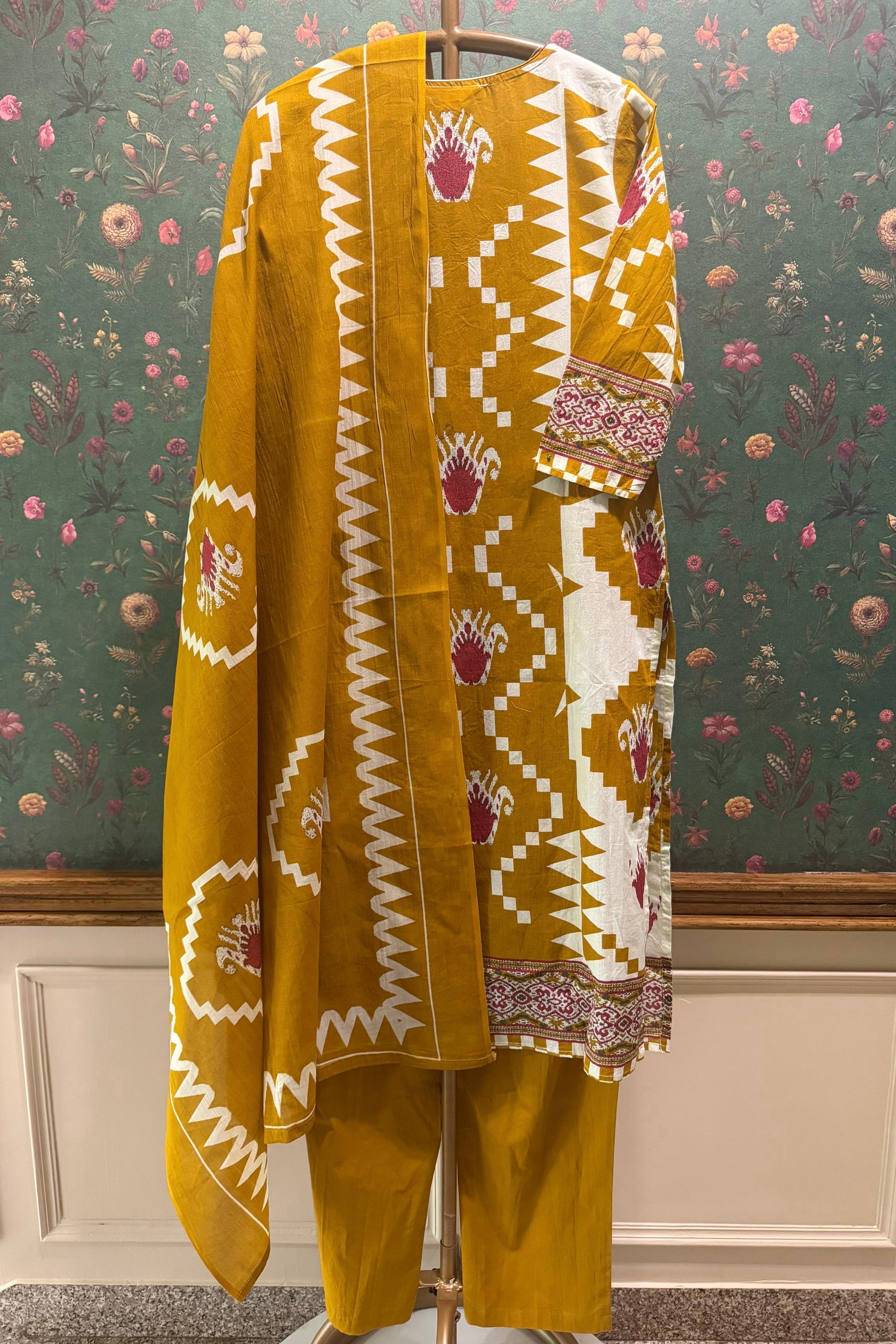 Kanak Ikat Mustard Handcrafted Suit Set | HER-748