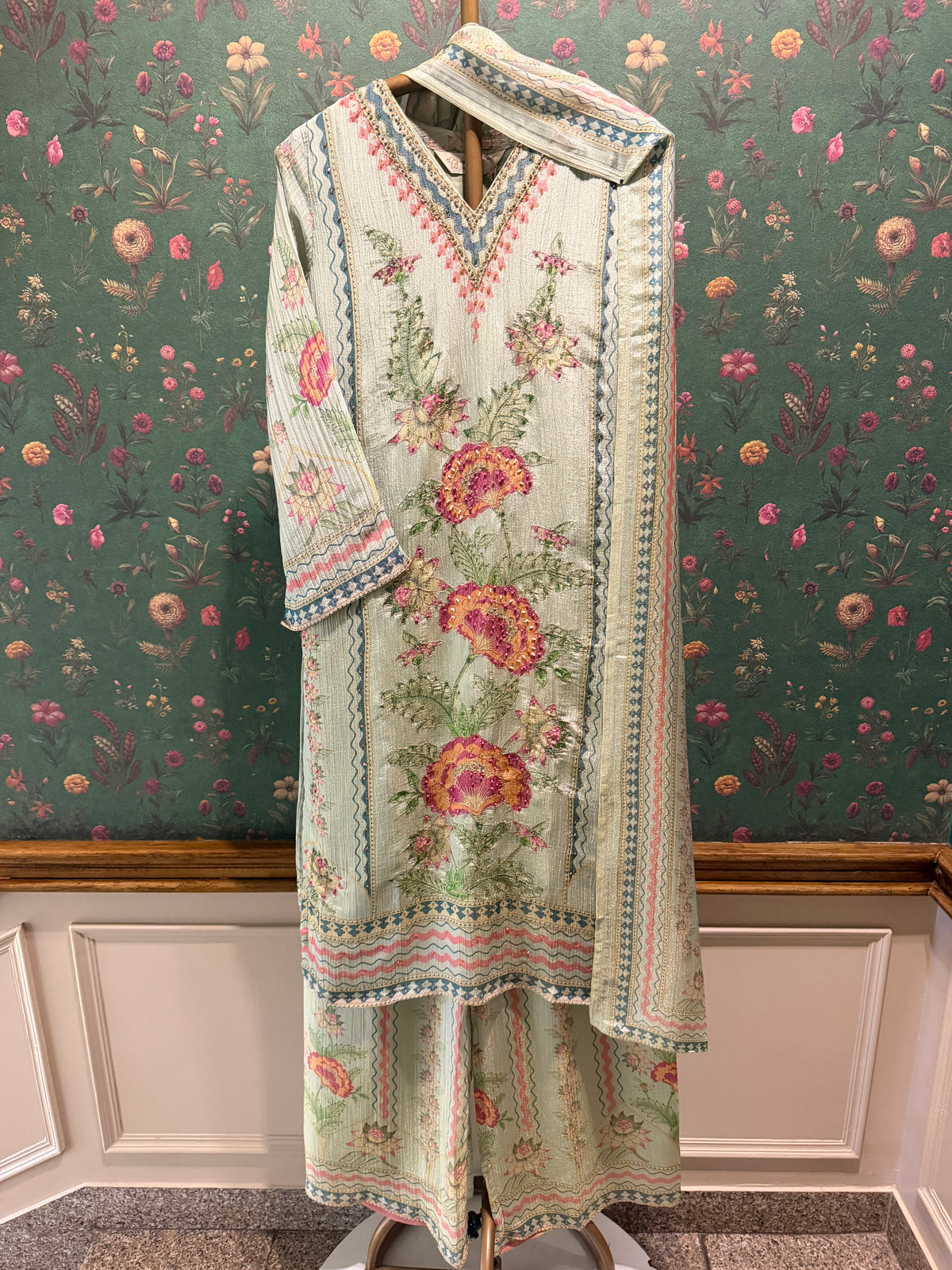 Sage Green Floral Tissue Suit Set