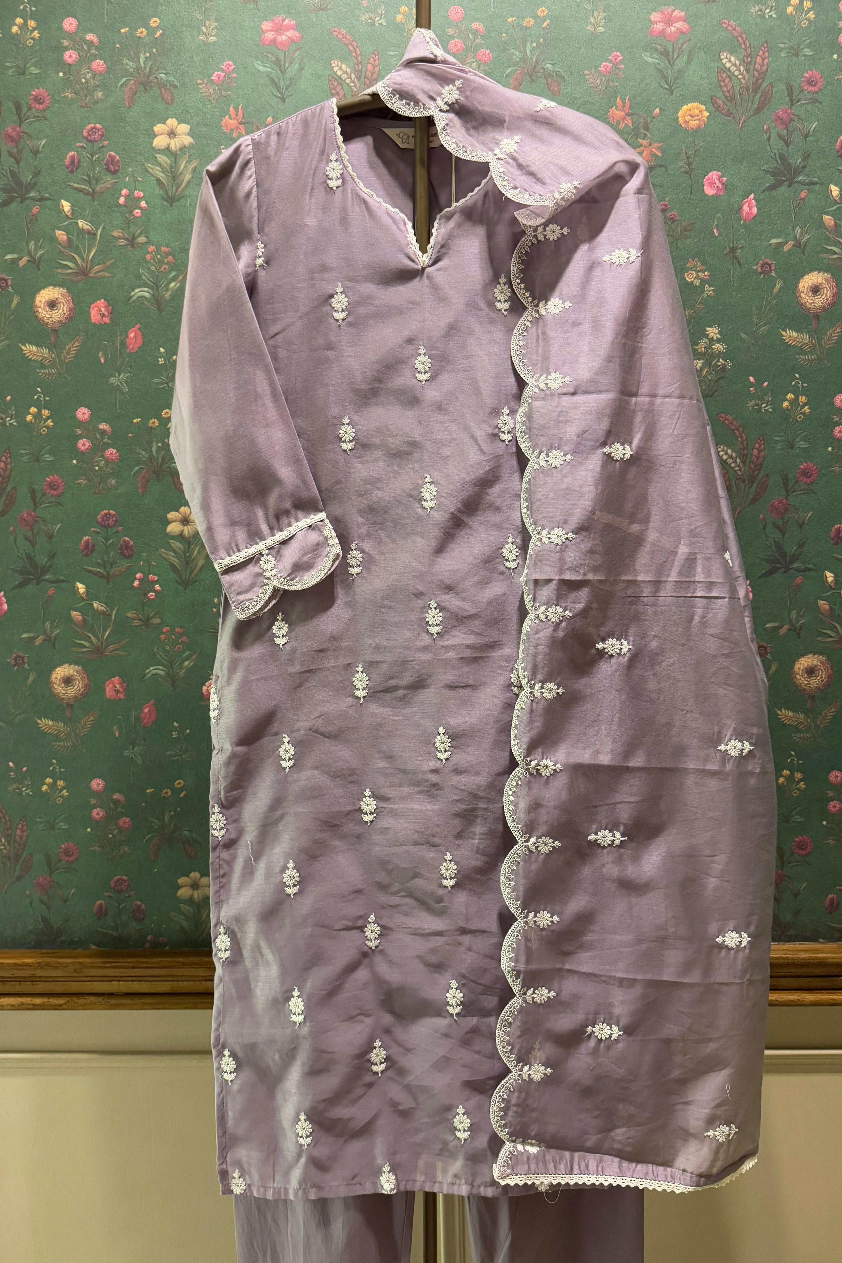 Lilac Hand-Embroidered Chanderi Suit Set | HER-406