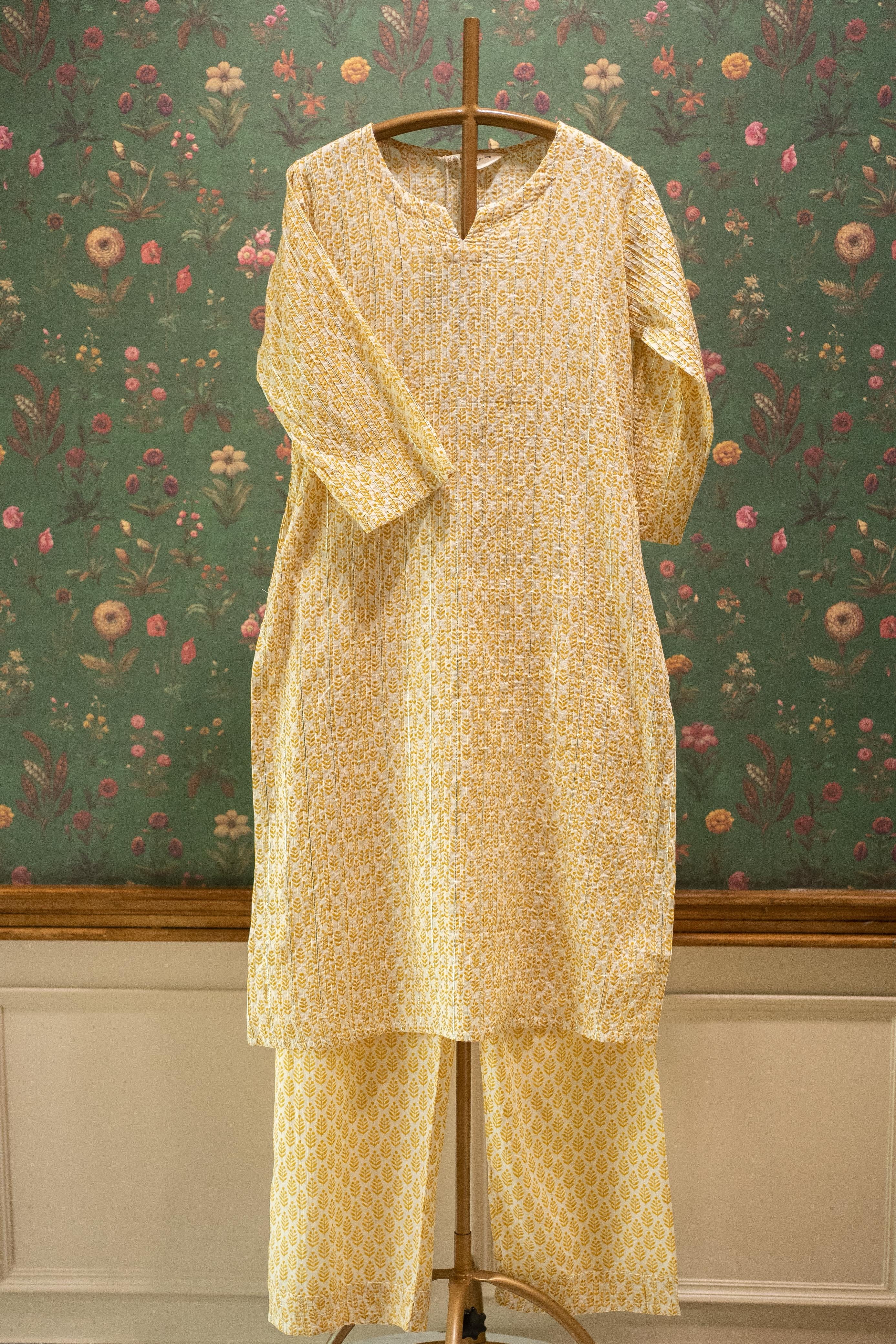 Saaz Yellow Printed Cotton Co-ord Set | HER-506