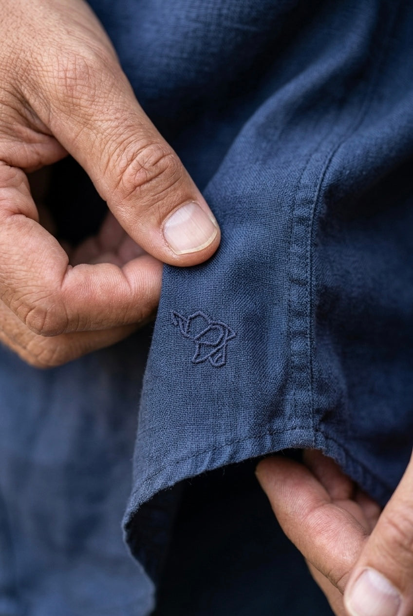 Deep Indigo Blue Men’s Pure Linen Full-Sleeves Shirt