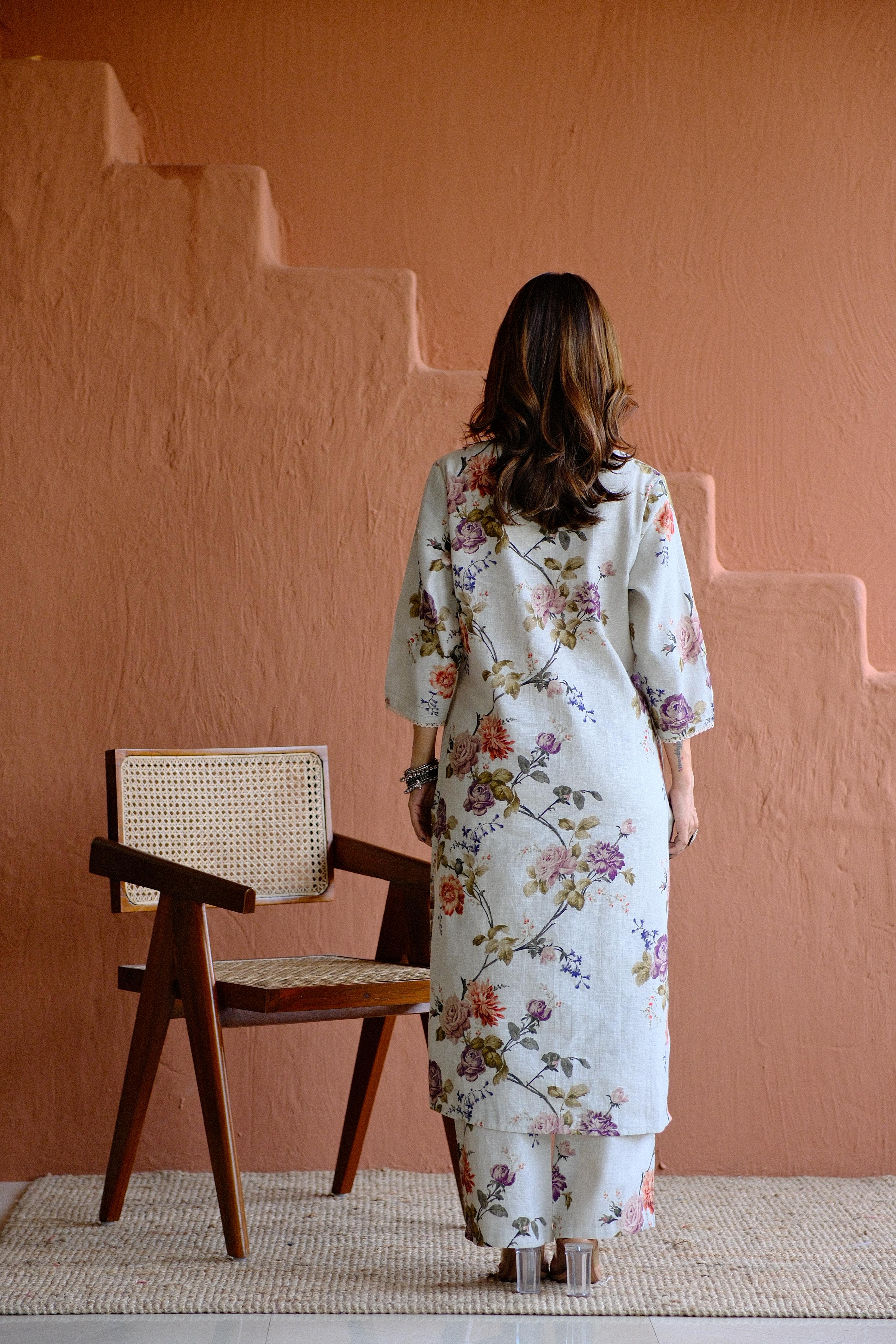 Rosalie Bloom Pure Linen Co-ord/Kurta Set | HER-465