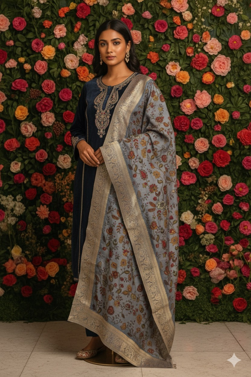 Navy Blue Velvet Suit Set | HER-438