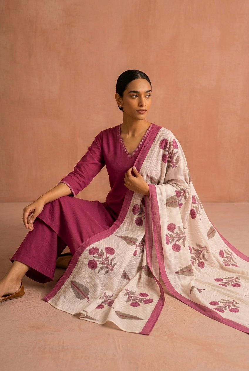 Berry Pink Oversized Cotton Suit Set | HER-689