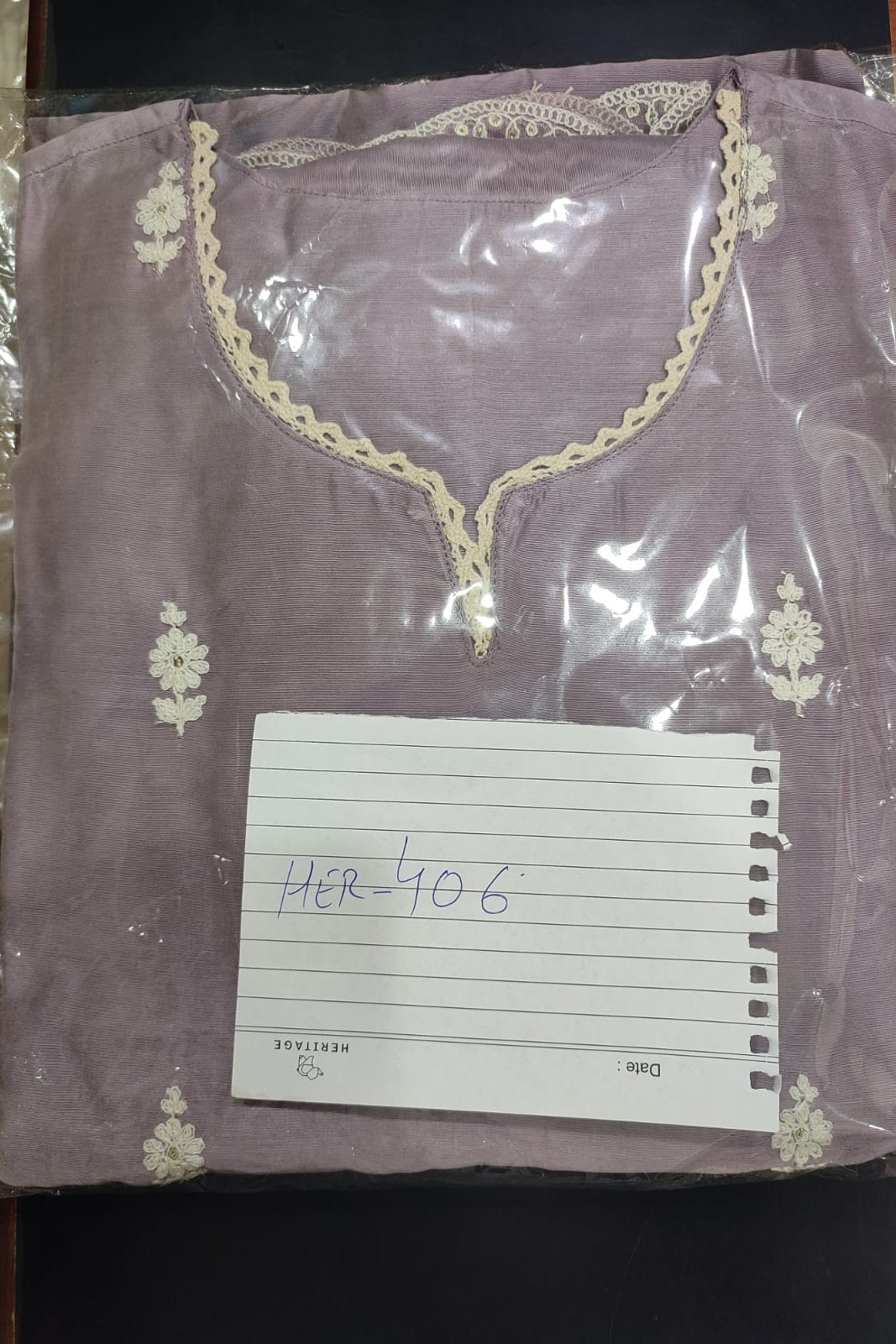 Lilac Hand-Embroidered Chanderi Suit Set | HER-406