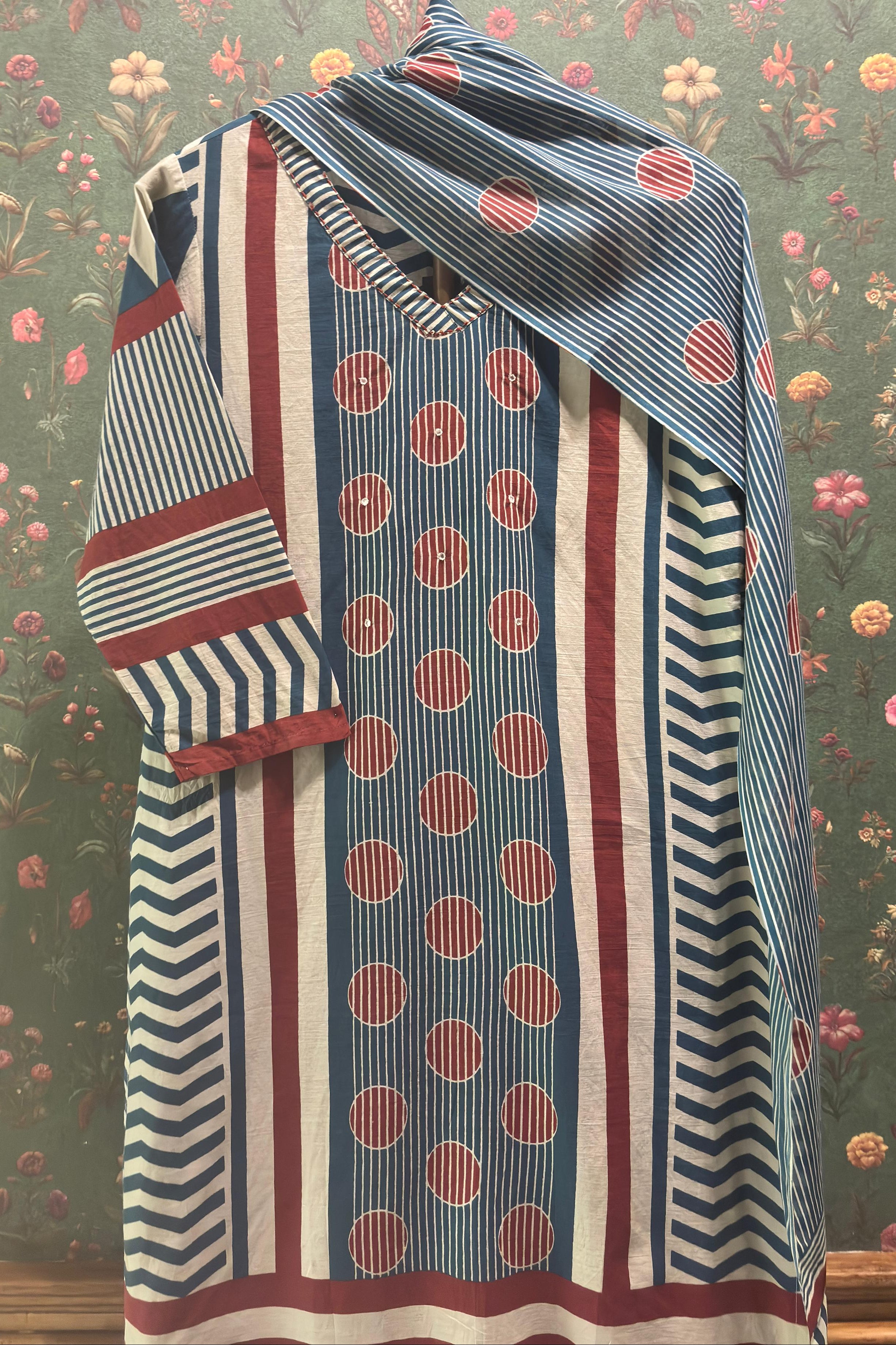 Blue Straight Fit Cotton Suit Set | HER-469