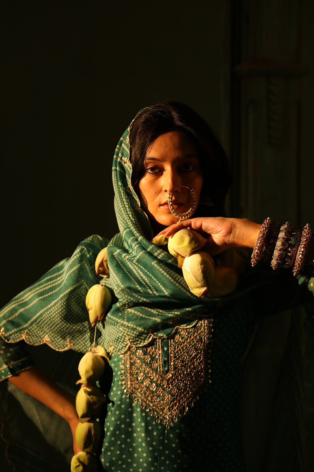 Teal Bandhani Chanderi Suit Set | HER-293