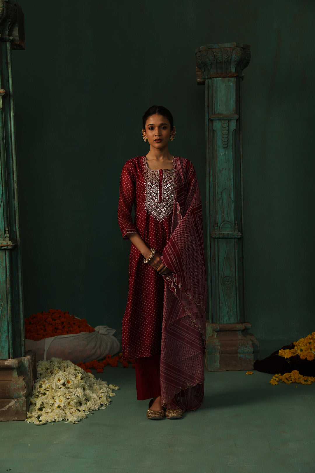 Wine Bandhani Chanderi Suit Set | HER-293