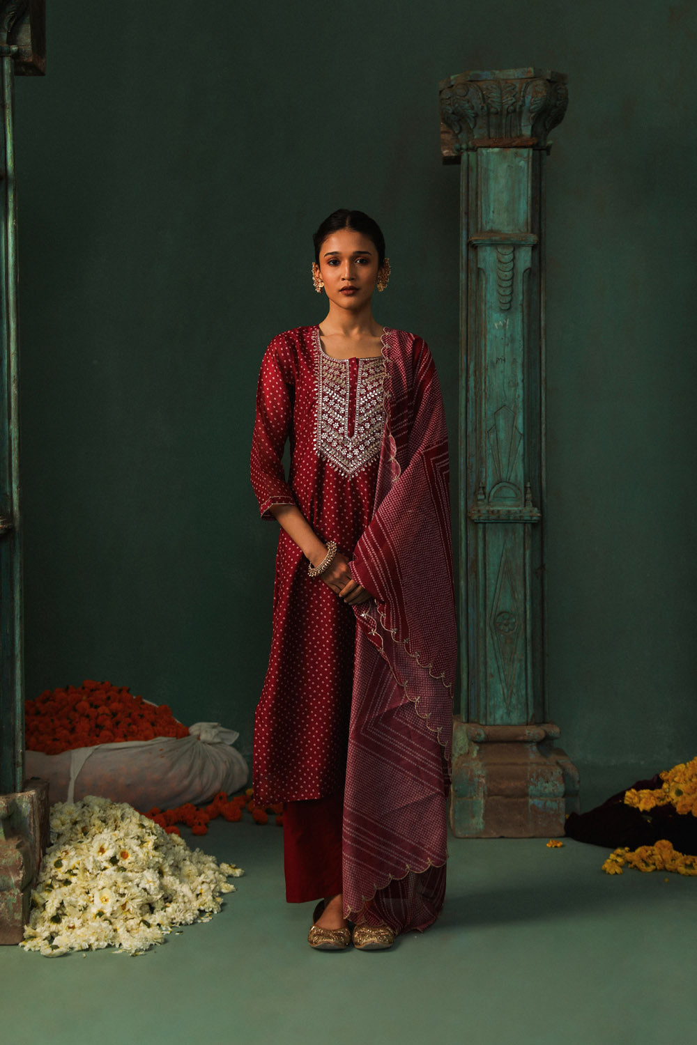 Wine Bandhani Chanderi Suit Set | HER-293