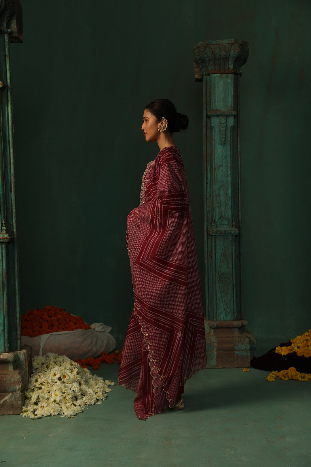 Wine Bandhani Chanderi Suit Set | HER-293