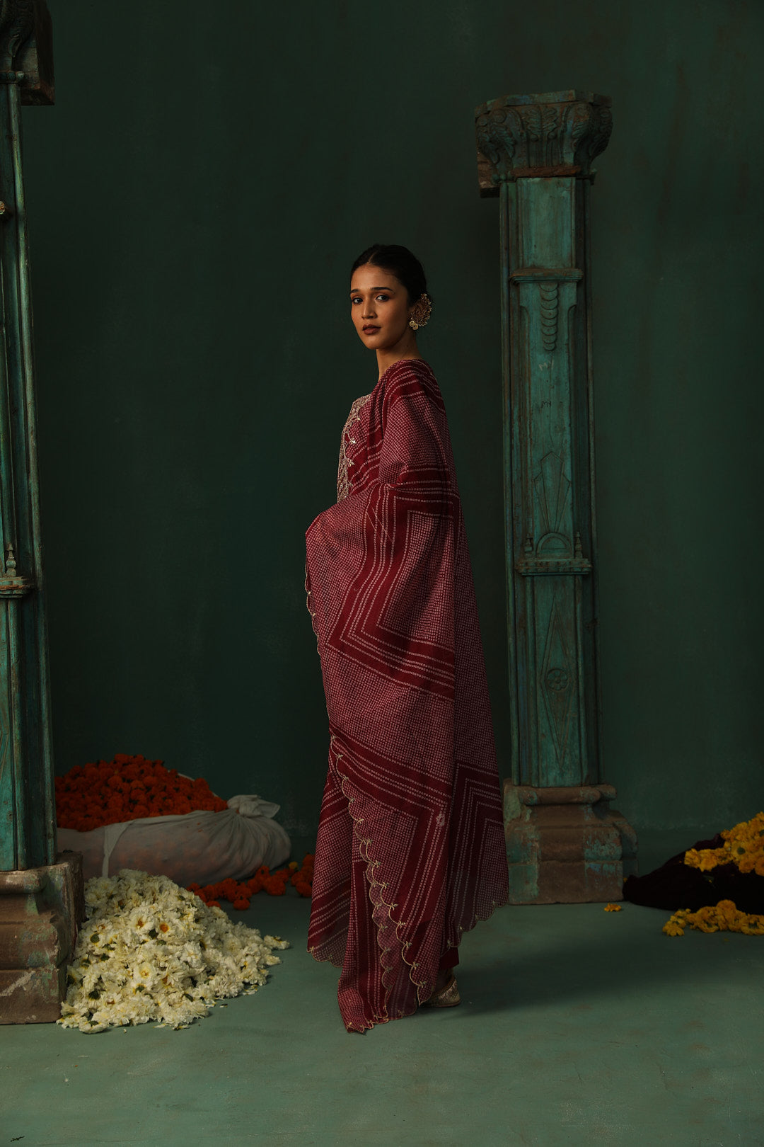 Wine Bandhani Chanderi Suit Set | HER-293