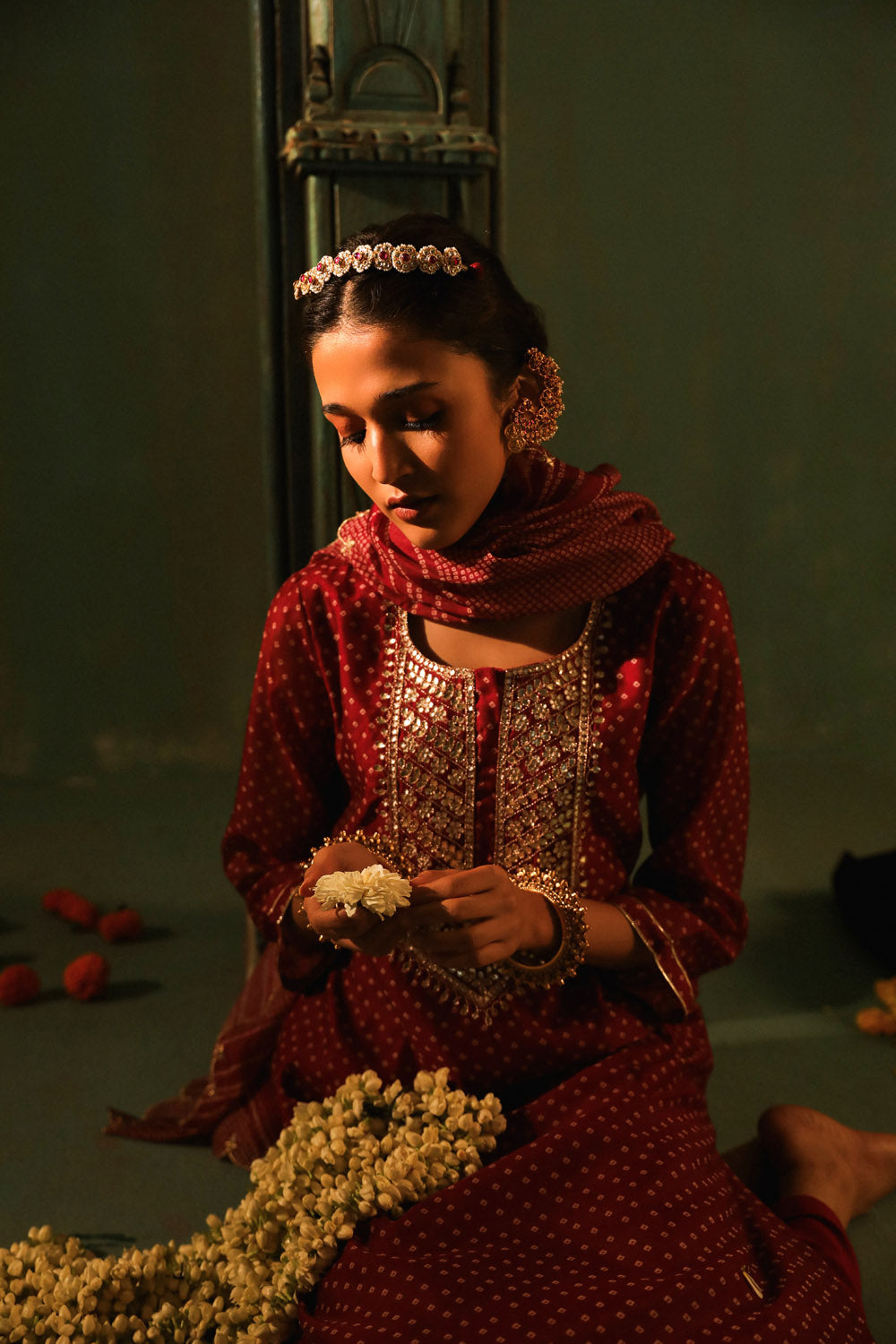 Wine Bandhani Chanderi Suit Set | HER-293