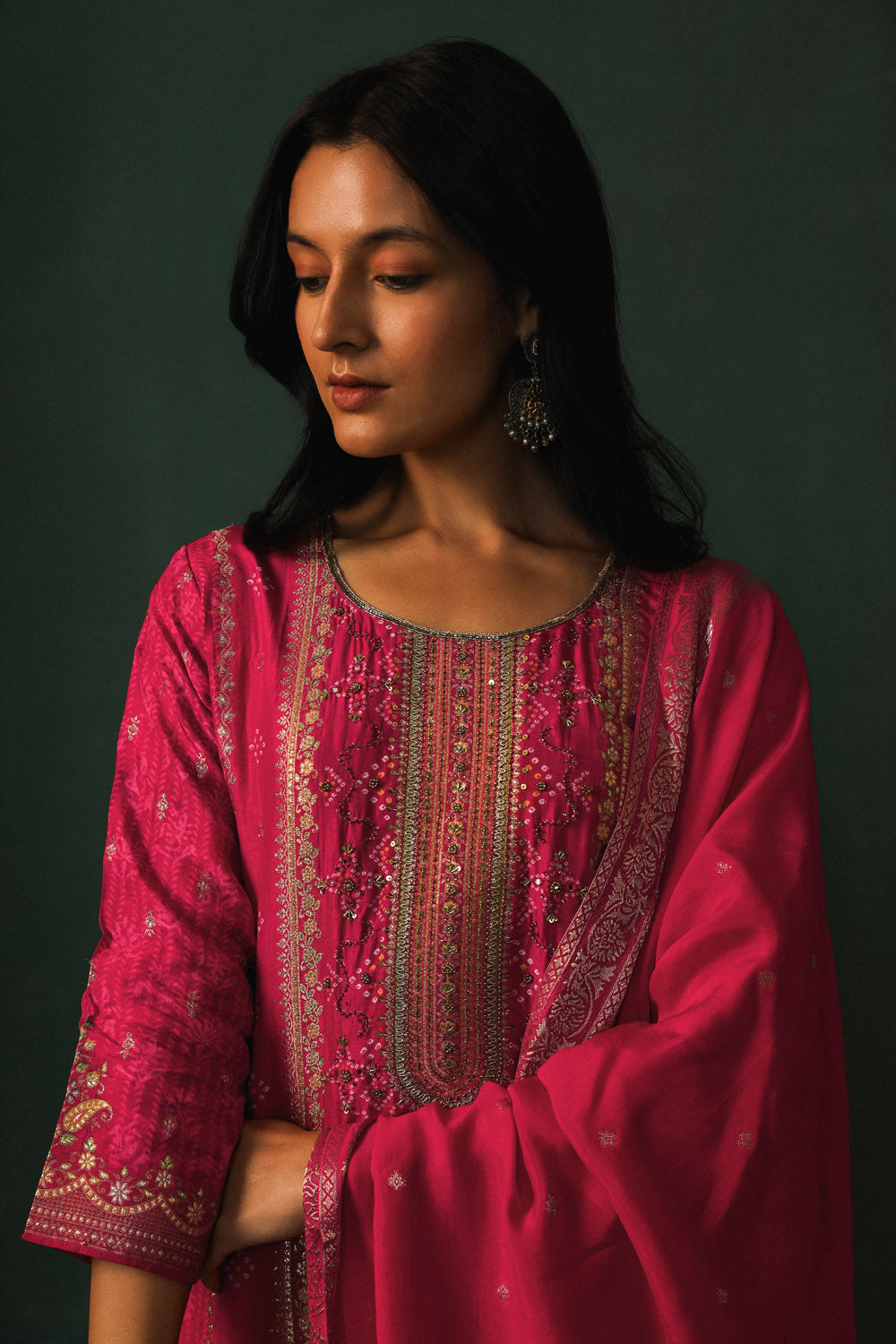 Pink Dola Jacquard Straight Fit Suit Set | HER-336