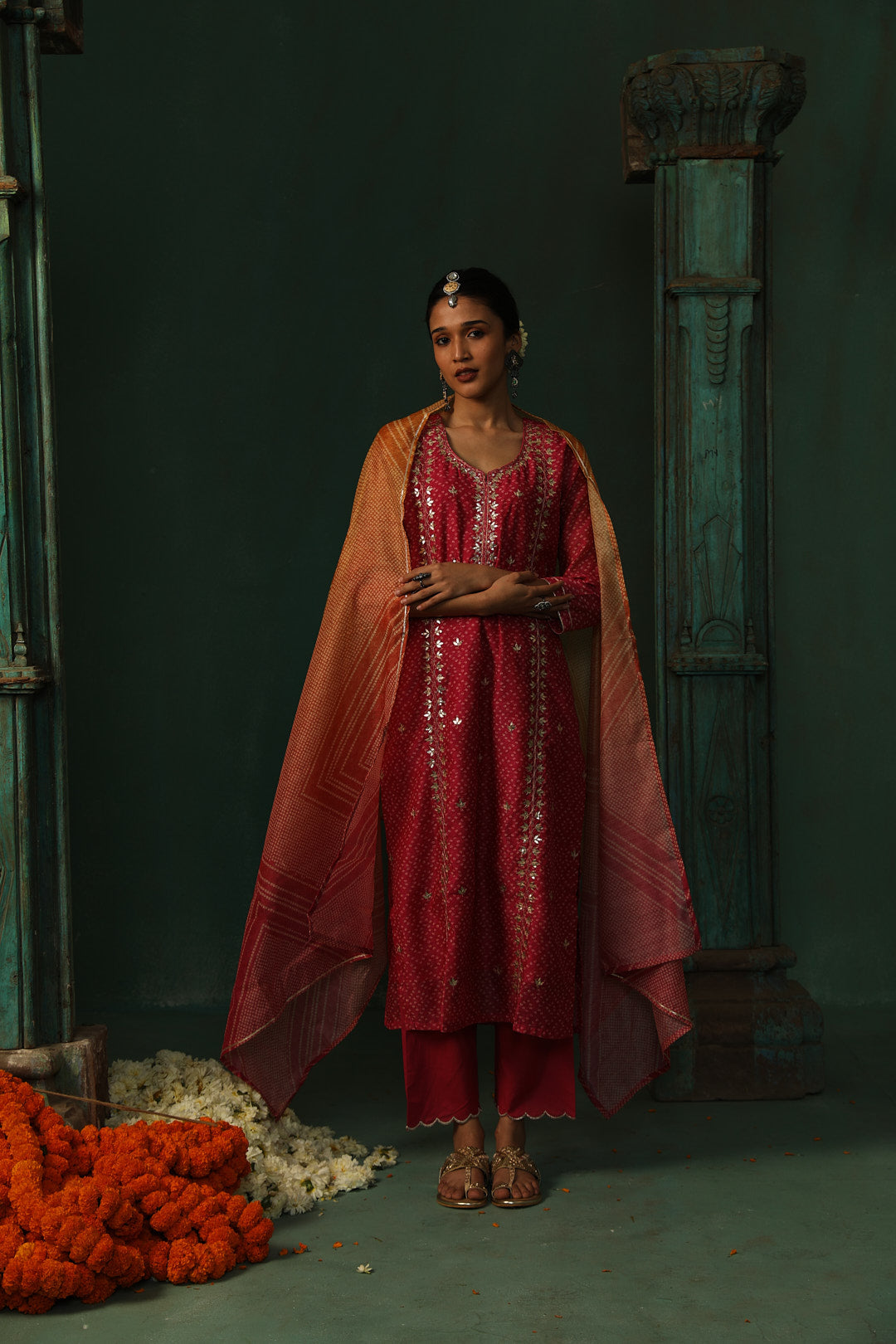 Bandhej Bagh Pink Chanderi Suit Set | HER-299