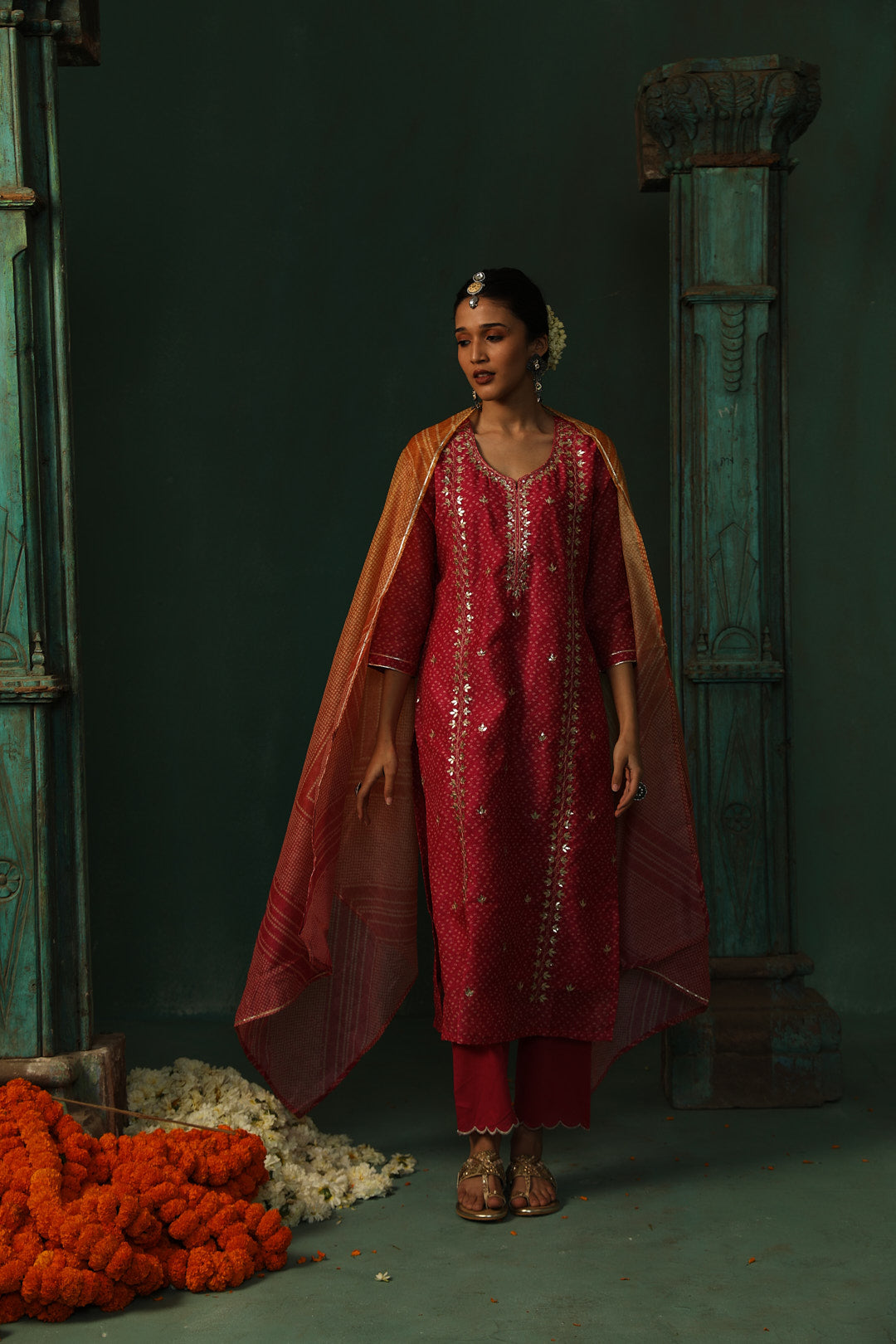 Bandhej Bagh Pink Chanderi Suit Set | HER-299