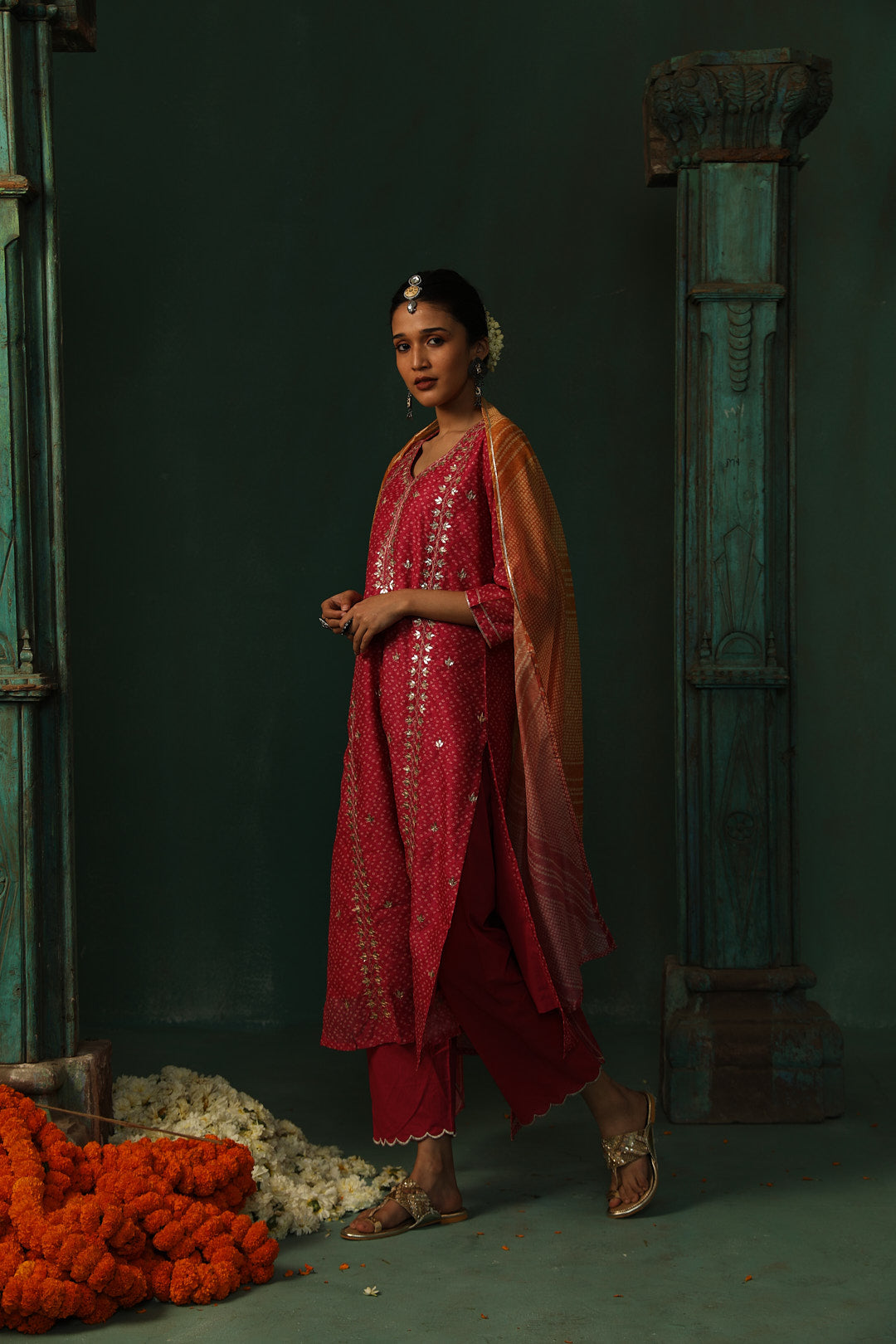 Bandhej Bagh Pink Chanderi Suit Set | HER-299