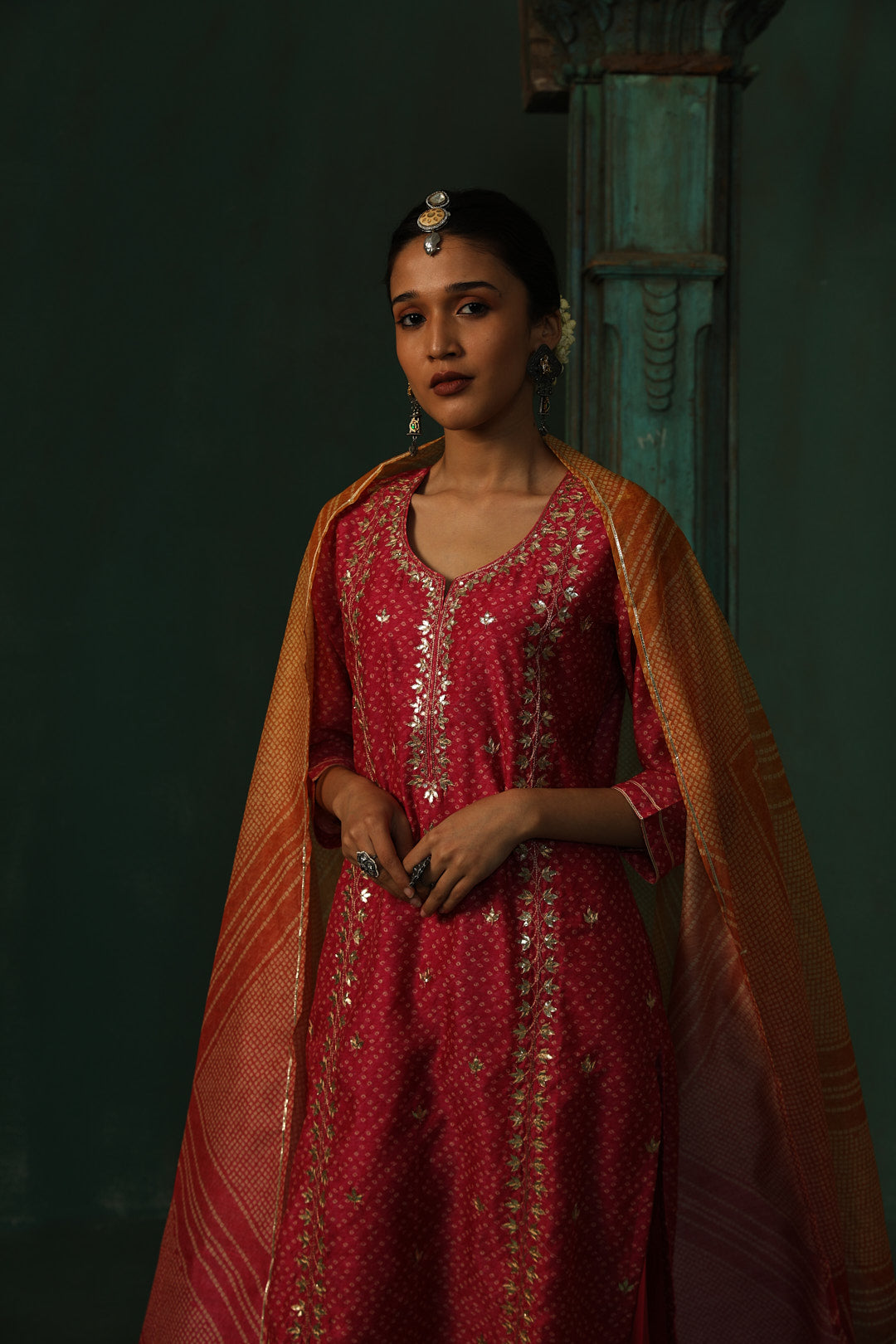 Bandhej Bagh Pink Chanderi Suit Set | HER-299