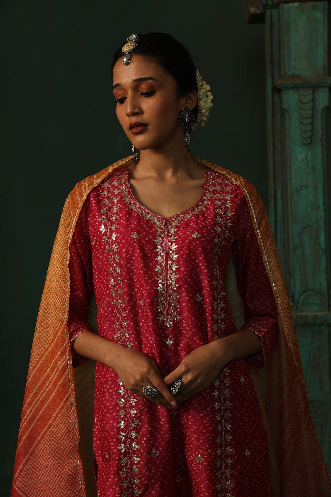 Bandhej Bagh Pink Chanderi Suit Set | HER-299