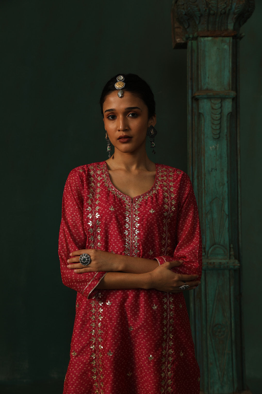 Bandhej Bagh Pink Chanderi Suit Set | HER-299