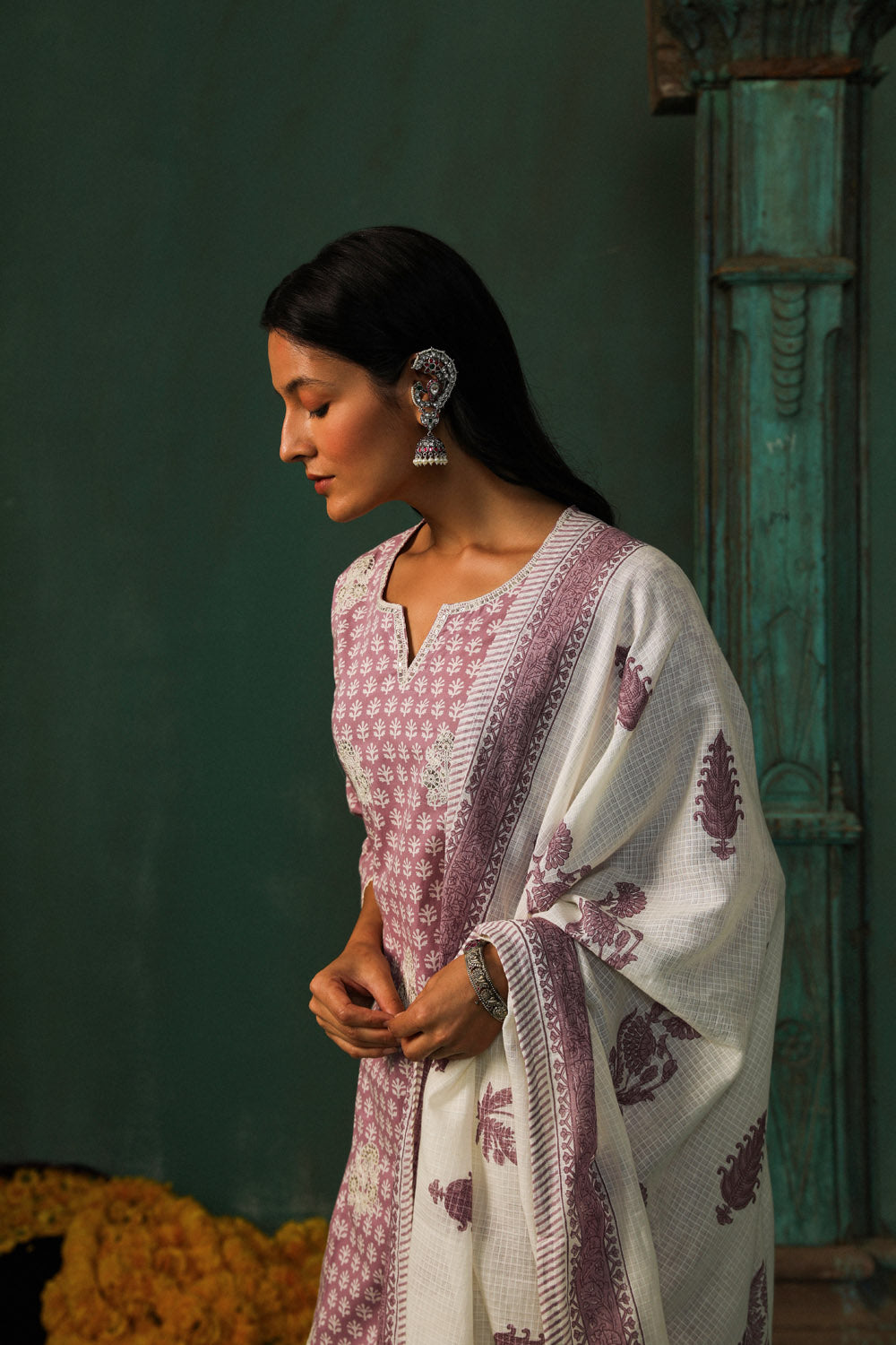 Lavender Straight Fit Cotton Suit Set | HER-310