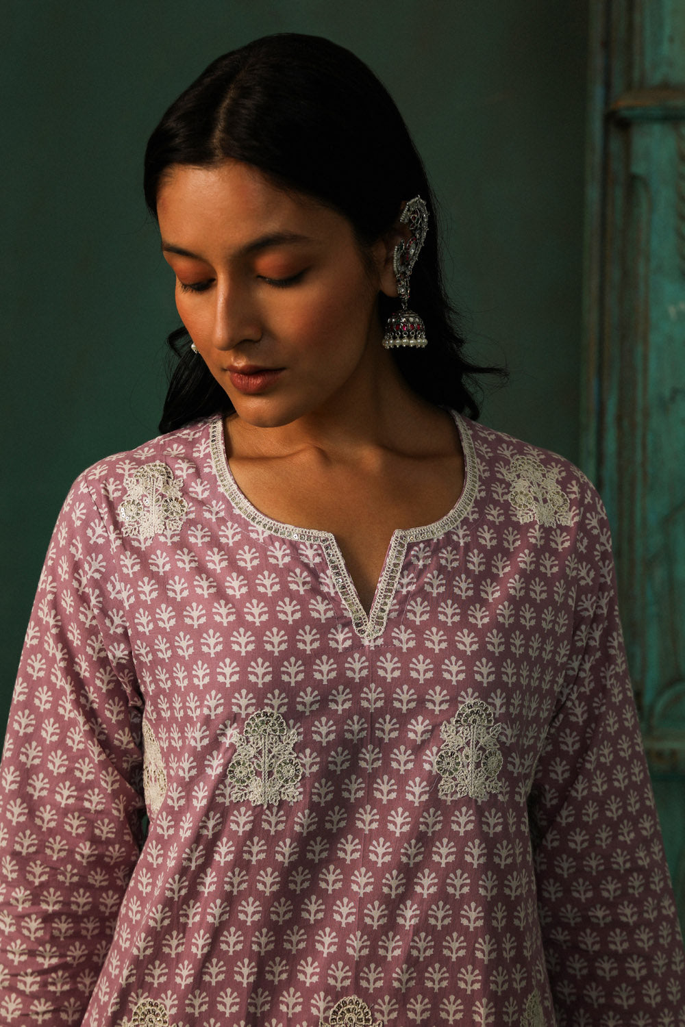 Lavender Straight Fit Cotton Suit Set | HER-310