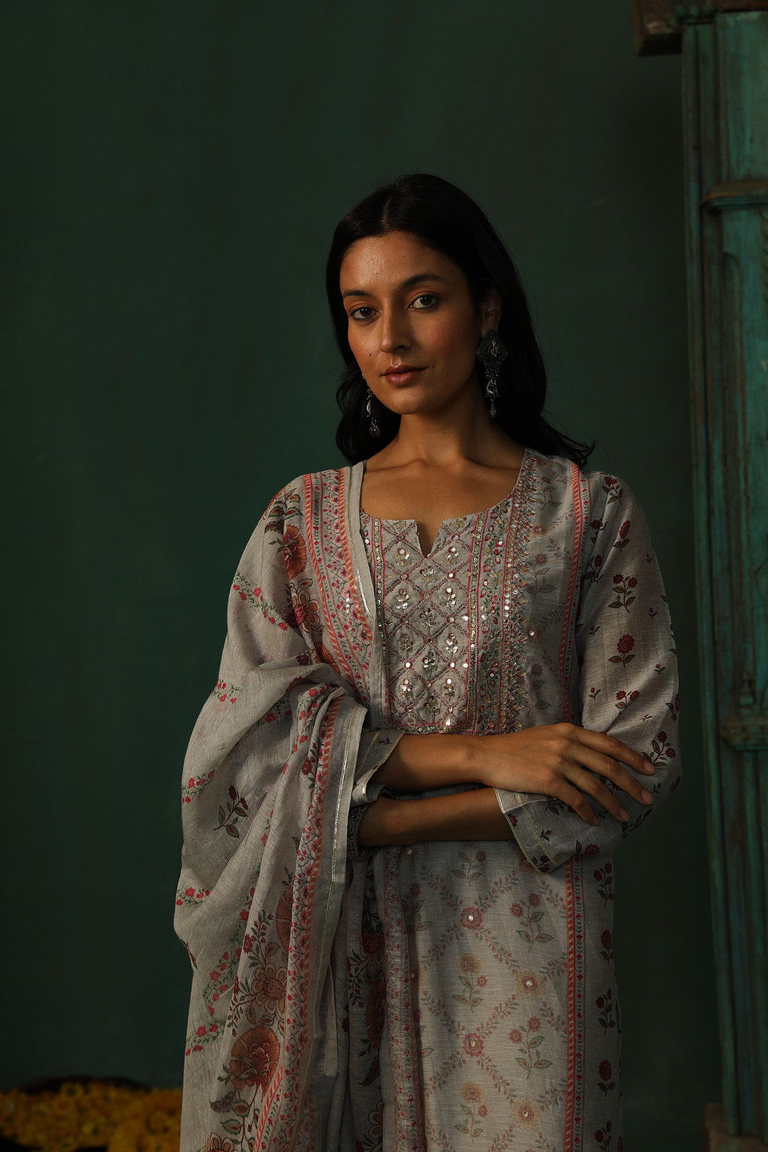 Grey Linen Suit Set | HER-301