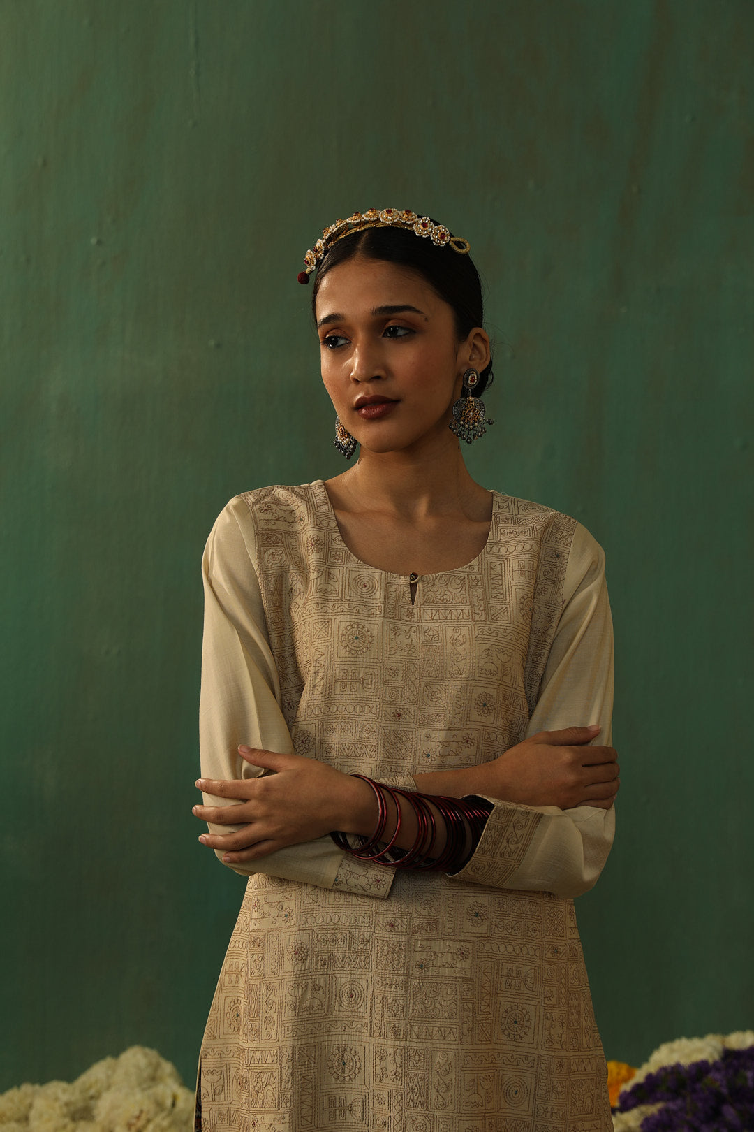 Beige Chanderi Suit Set with Kalamkari Dupatta | HER-335