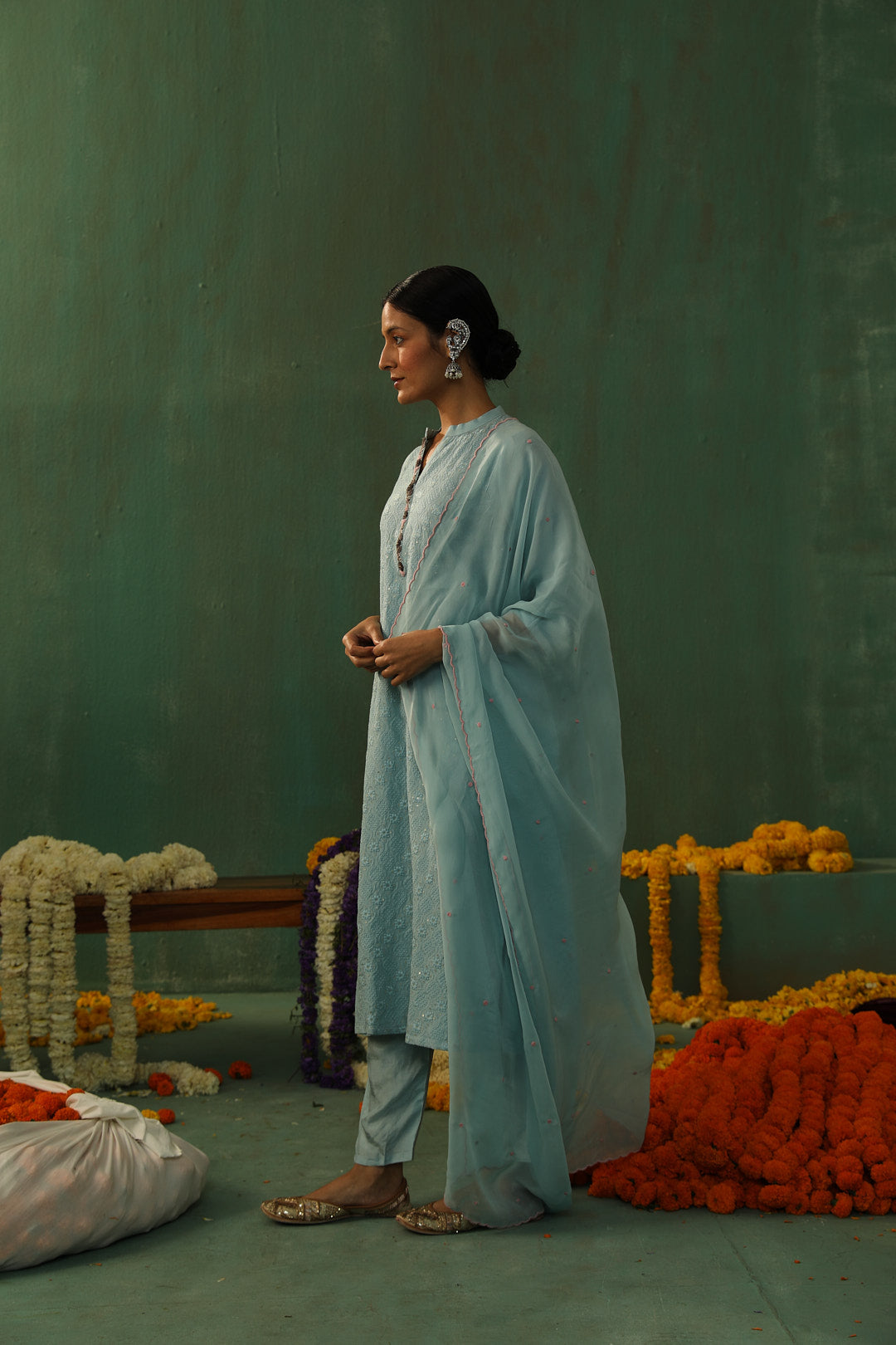 Powder Blue Cotton Silk Suit Set | HER-280