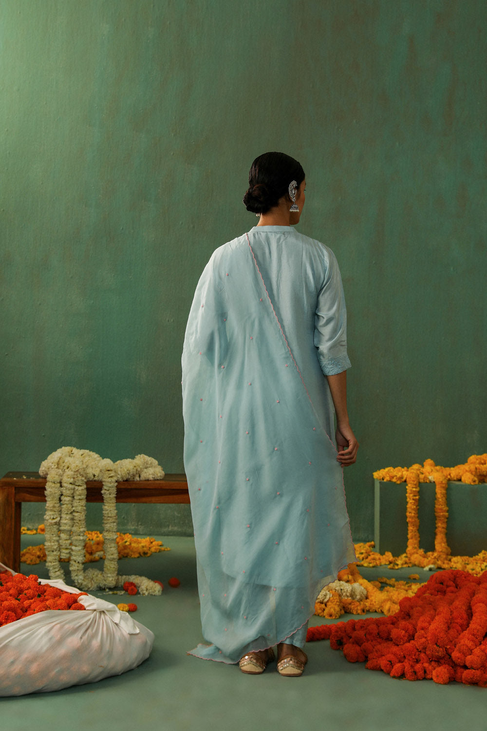 Powder Blue Cotton Silk Suit Set | HER-280