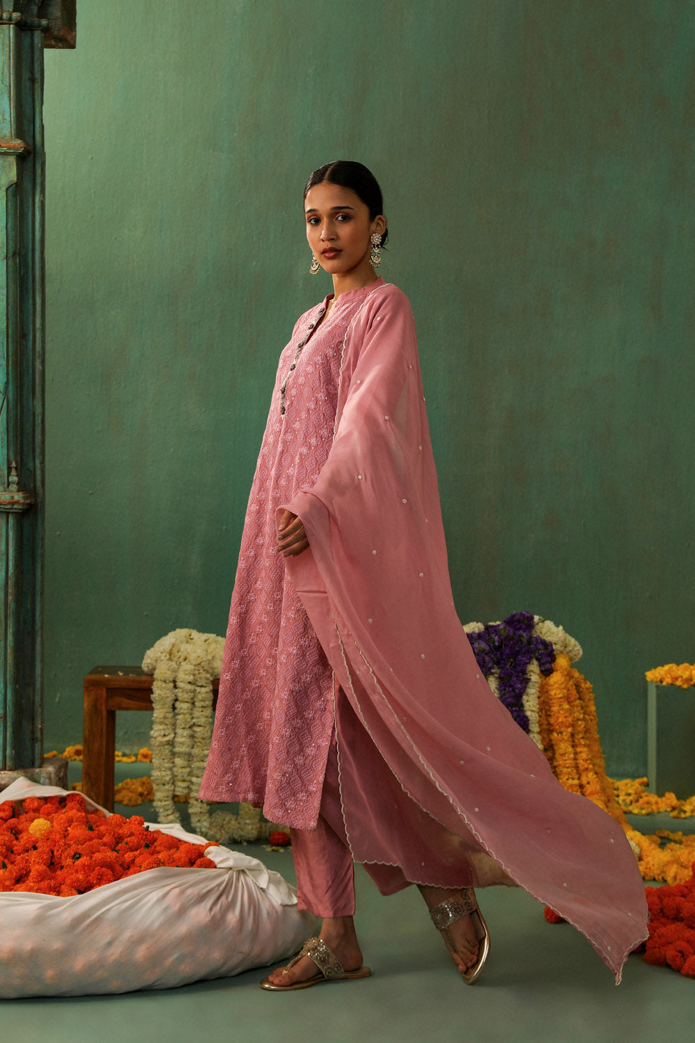 Rose Pink Cotton Silk Suit Set | HER-280