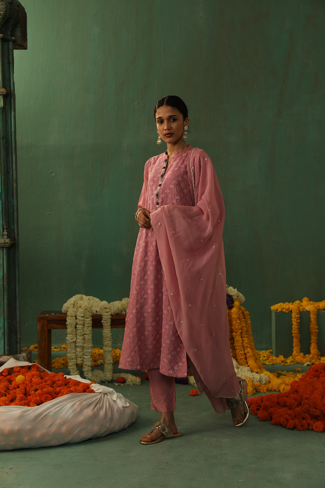 Rose Pink Cotton Silk Suit Set | HER-280