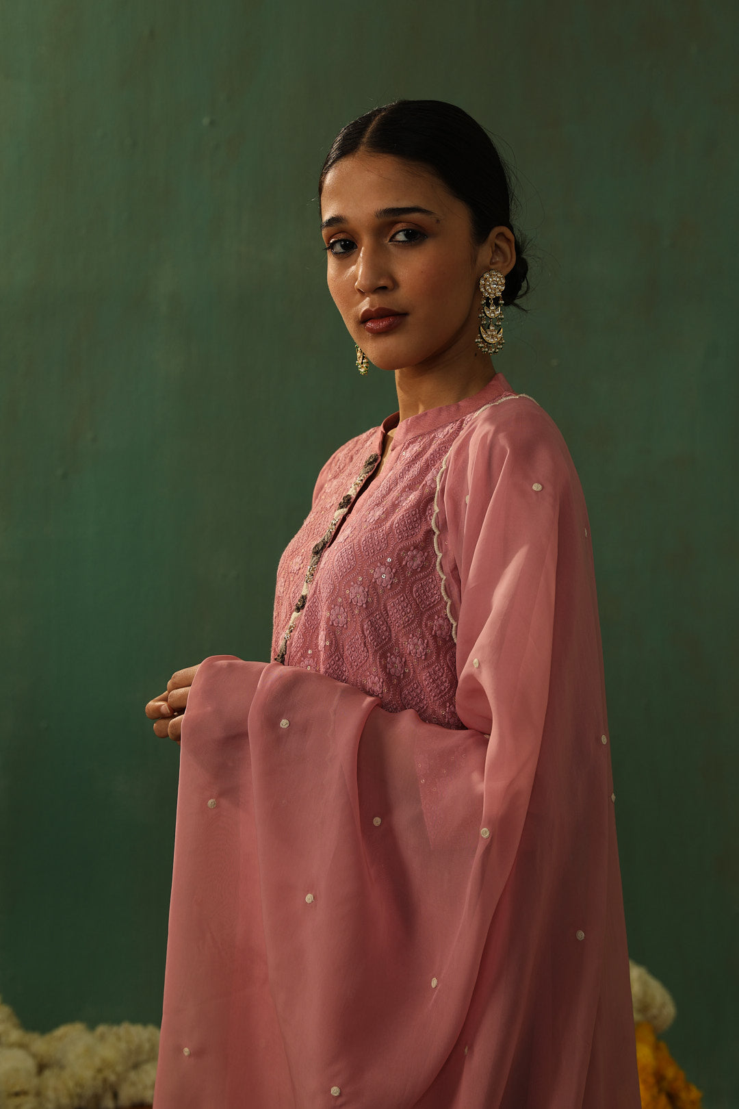 Rose Pink Cotton Silk Suit Set | HER-280