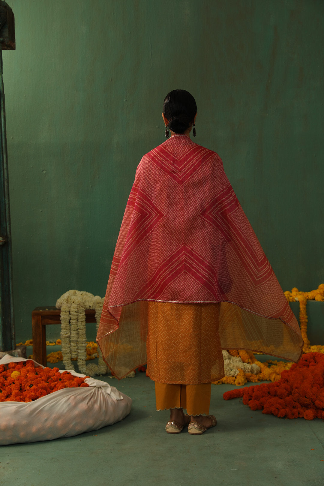 Bandhej Bagh Mustard Yellow Chanderi Suit Set | HER-299