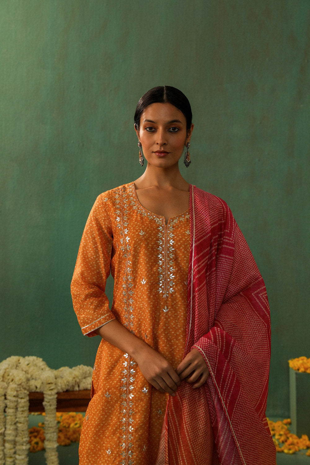 Bandhej Bagh Mustard Yellow Chanderi Suit Set | HER-299