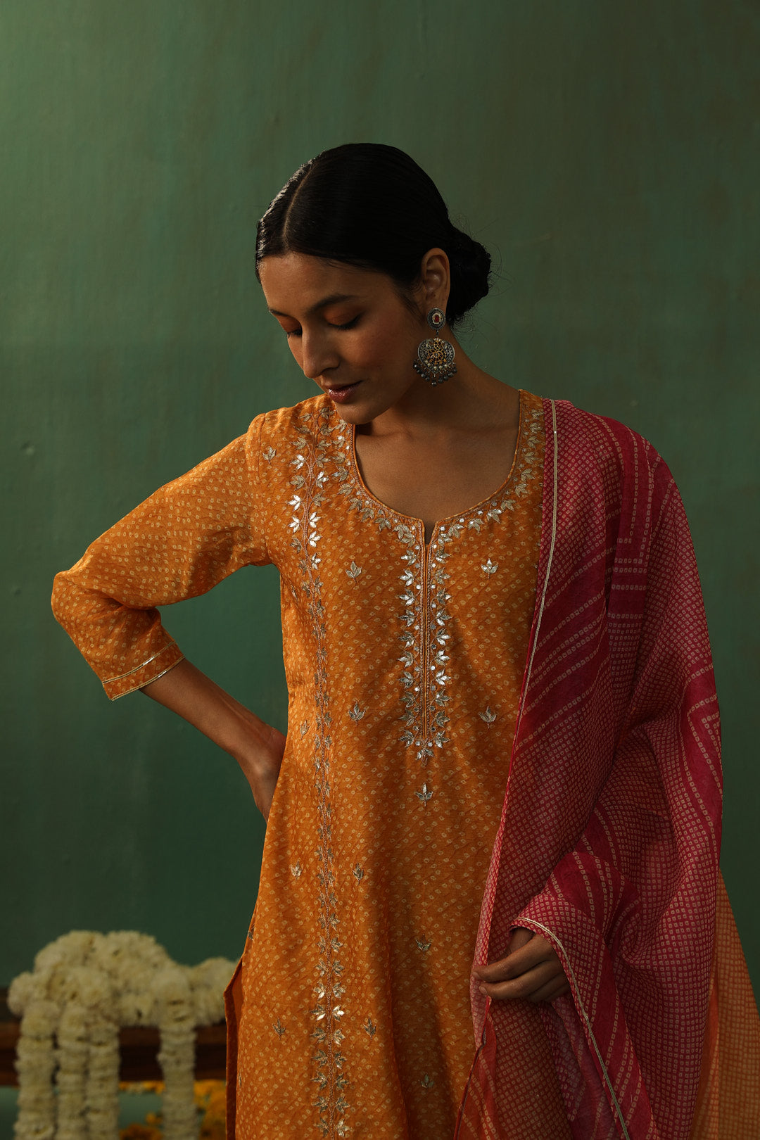 Bandhej Bagh Mustard Yellow Chanderi Suit Set | HER-299